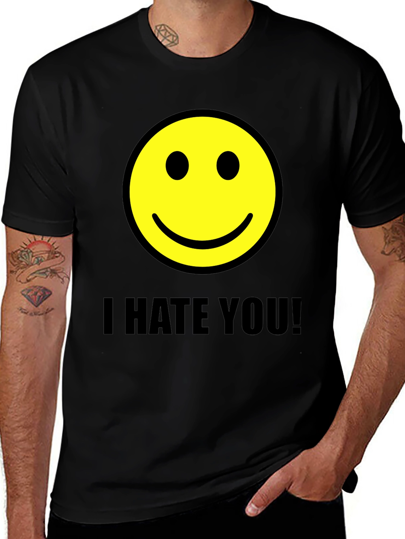 Variant 2 of I Hate You! Smiley Face Graphic Tee - Black Cotton T-Shirt