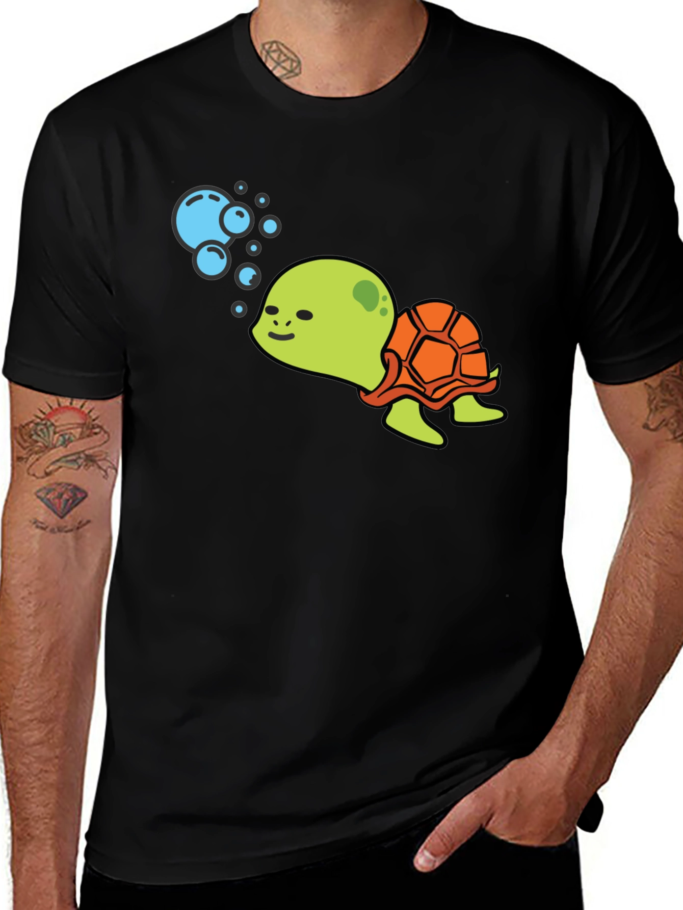 Variant 19 of Cute Turtle Black T-Shirt - Cartoon Sea Life