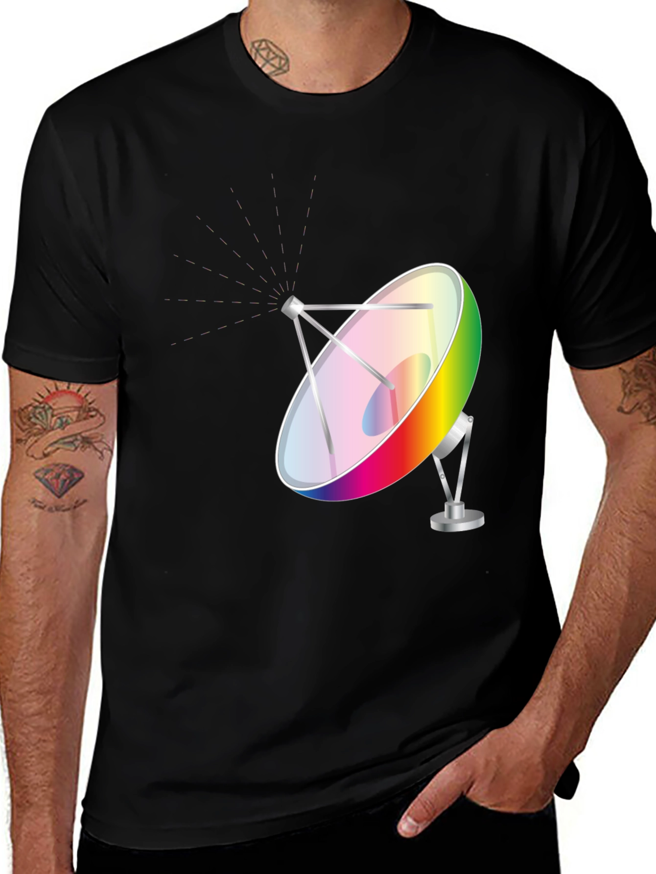 Variant 14 of Rainbow Satellite Dish Graphic Tee - Black