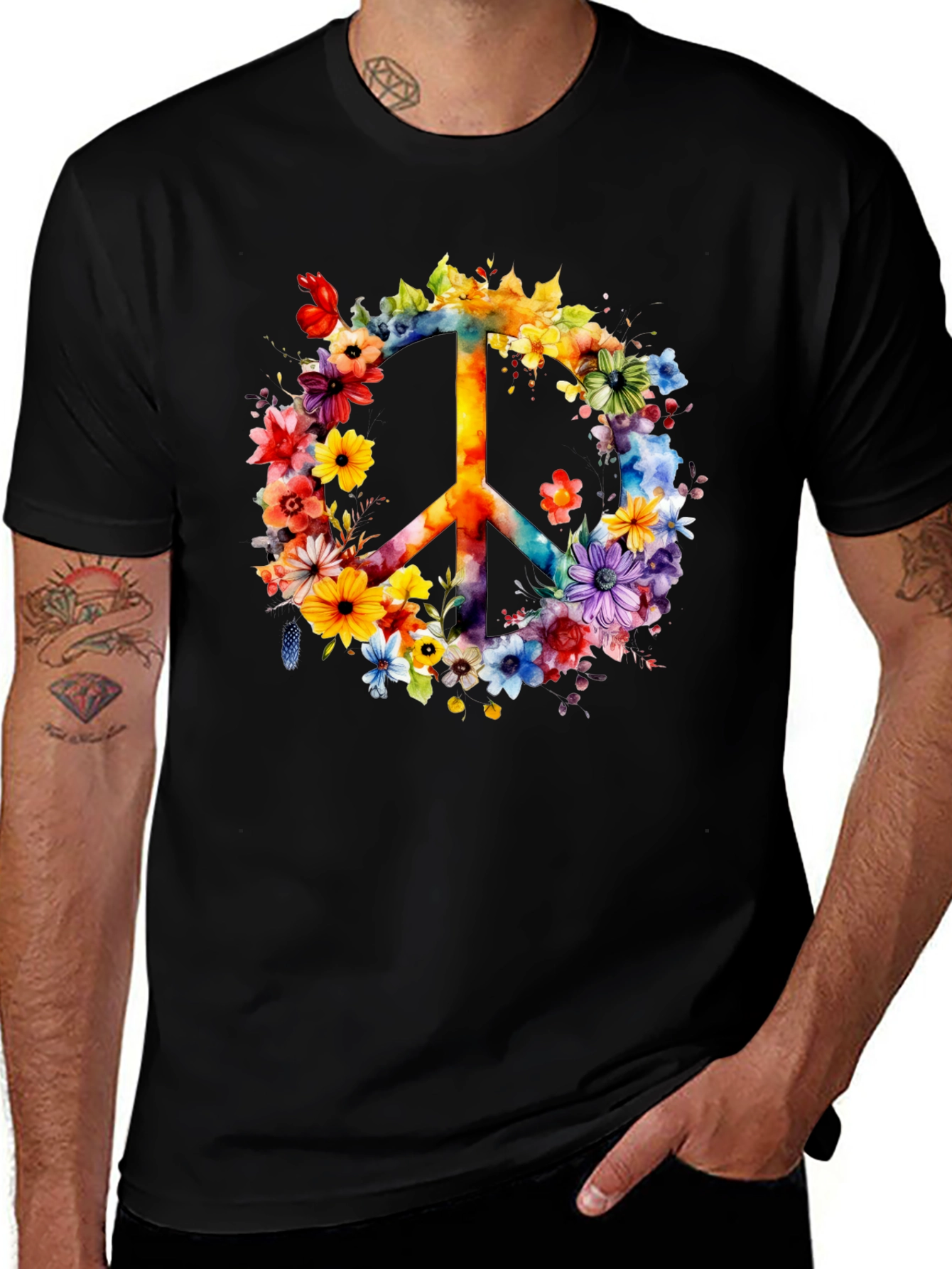 Floral Peace Sign Graphic T-Shirt