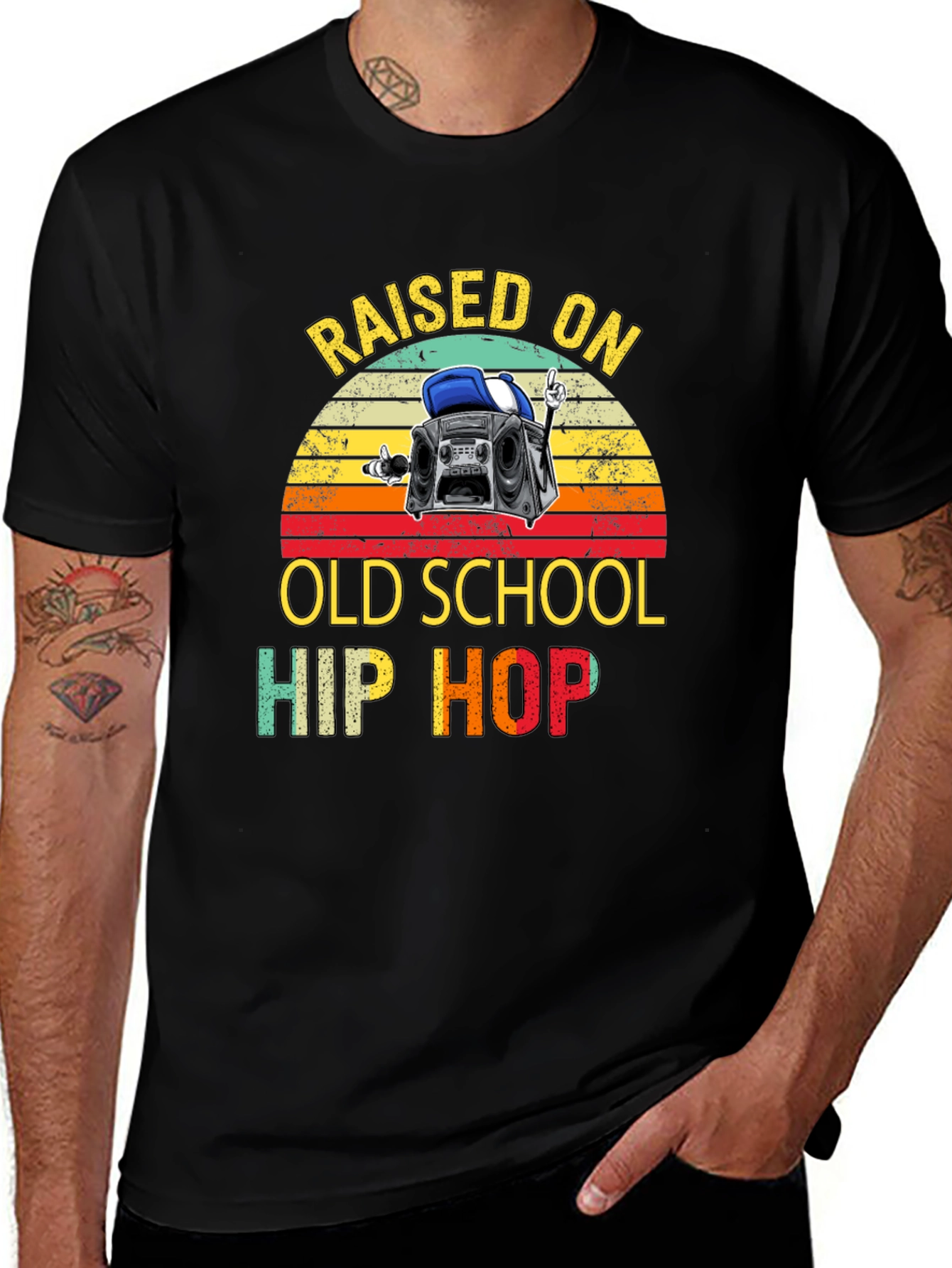 Variant 25 of Raised on Old School Hip Hop Black T-Shirt
