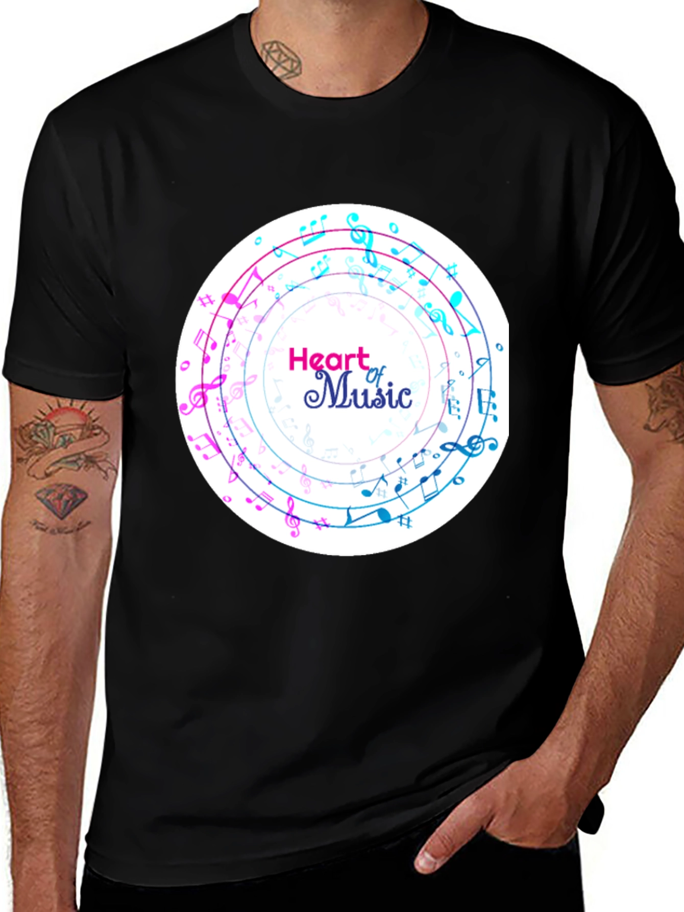 Variant 14 of Heart of Music Graphic Tee - Stylish Black T-Shirt