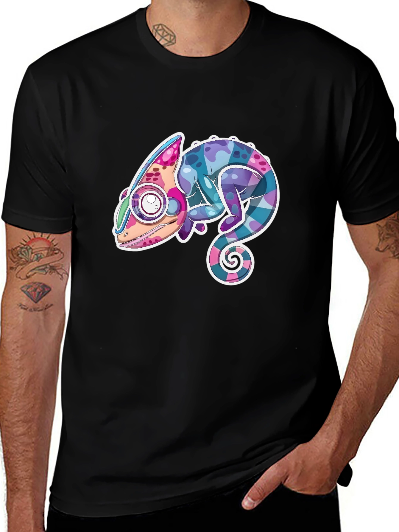 Variant 18 of Cool Chameleon Graphic Tee - Black Cotton