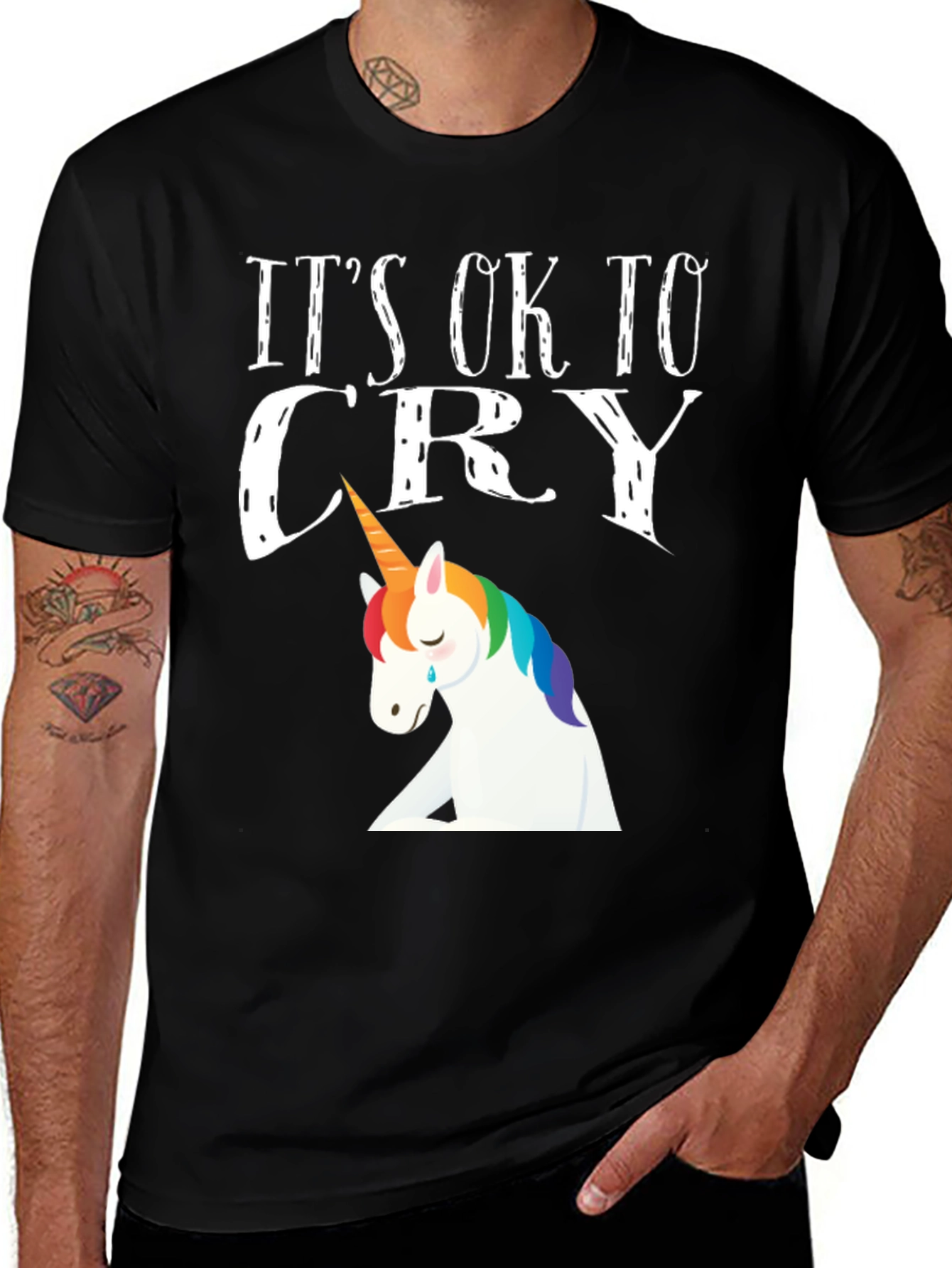 Variant 25 of It's Ok to Cry Unicorn Black T-Shirt
