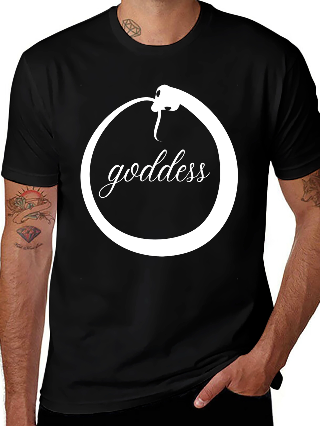 Variant 6 of Goddess Ouroboros Snake Circle Black Tee