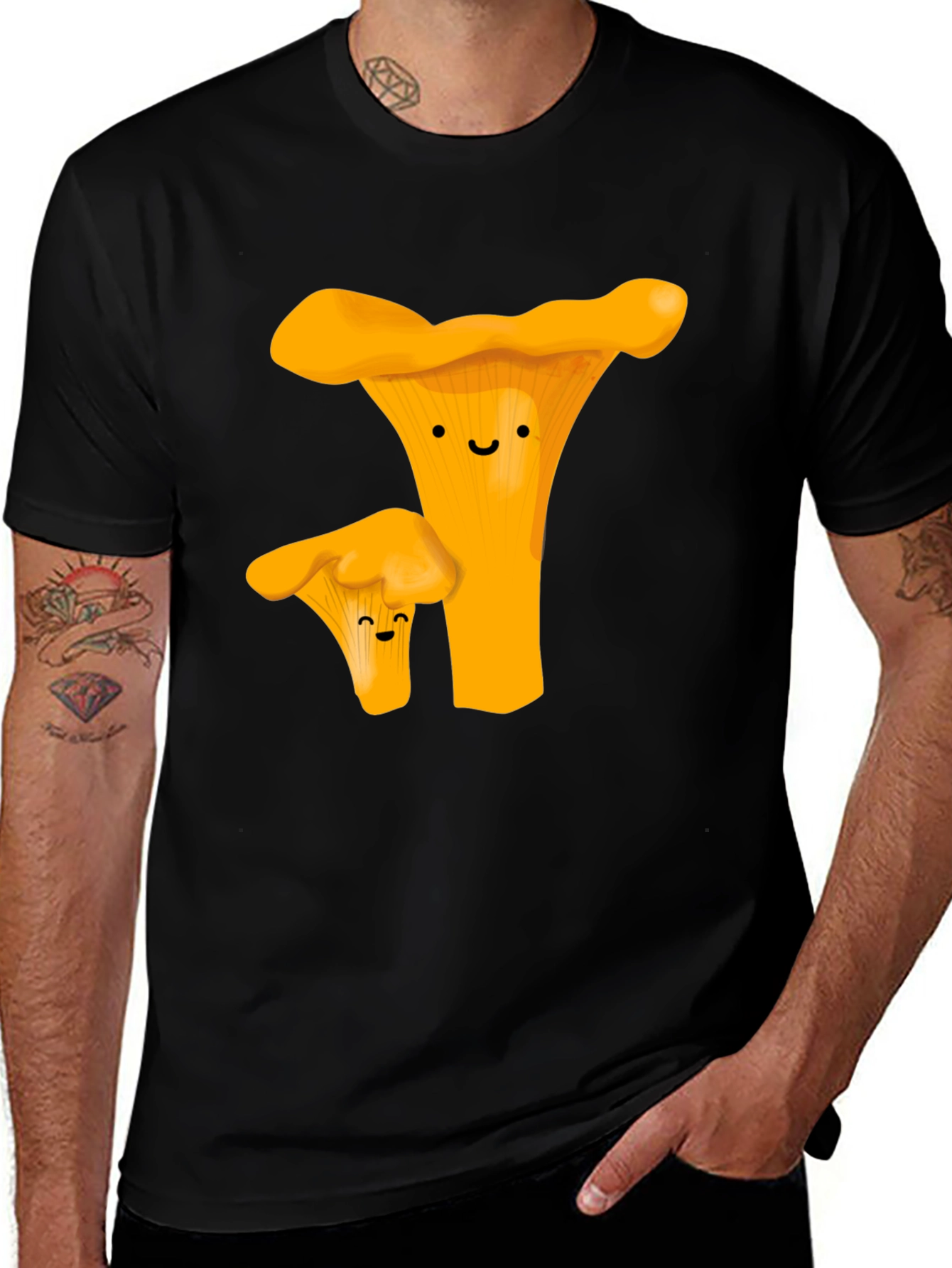 Variant 27 of Cute Chanterelle Mushroom Graphic Tee - Black