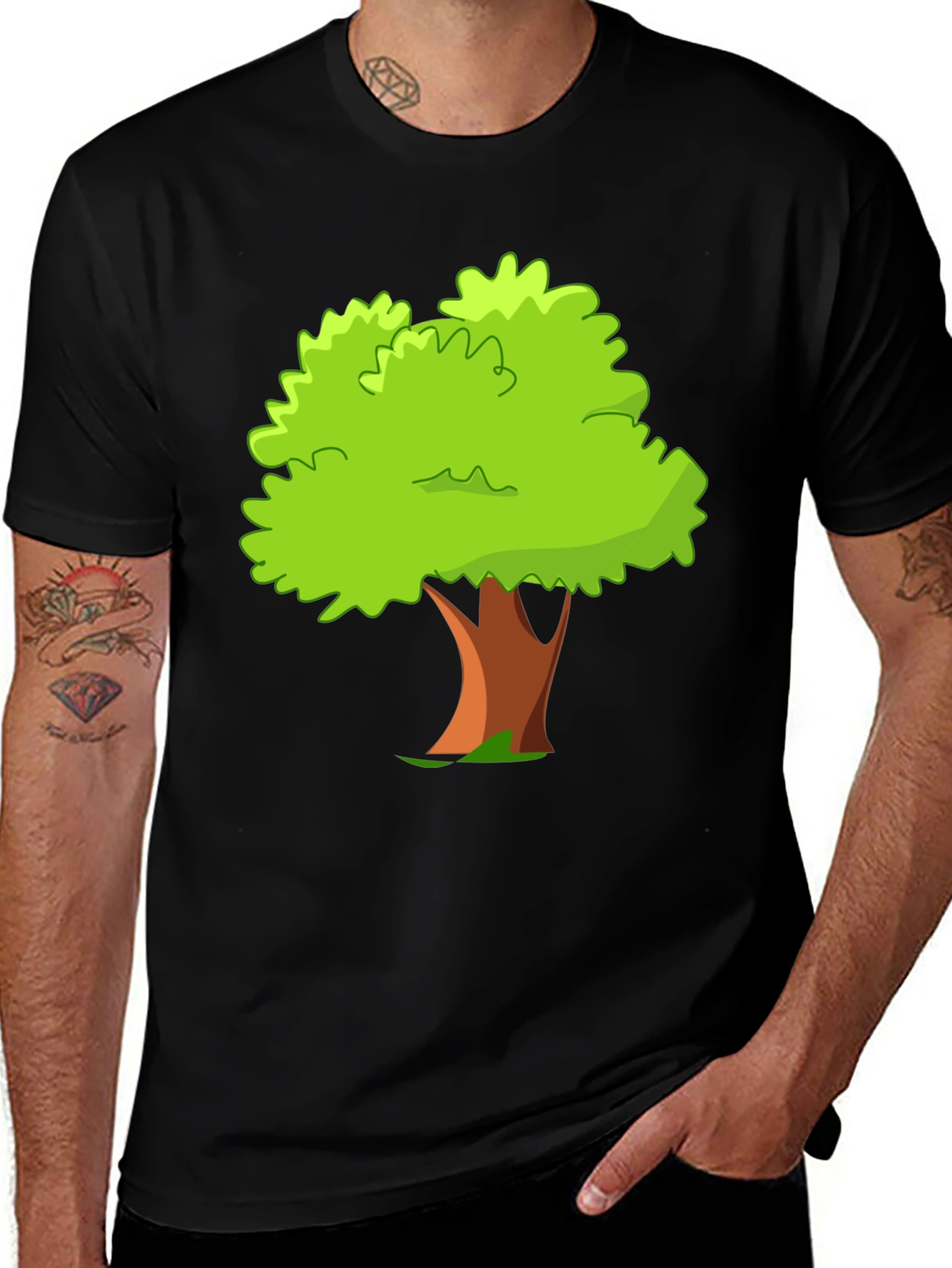 Variant 17 of Cartoon Tree Graphic Black T-Shirt