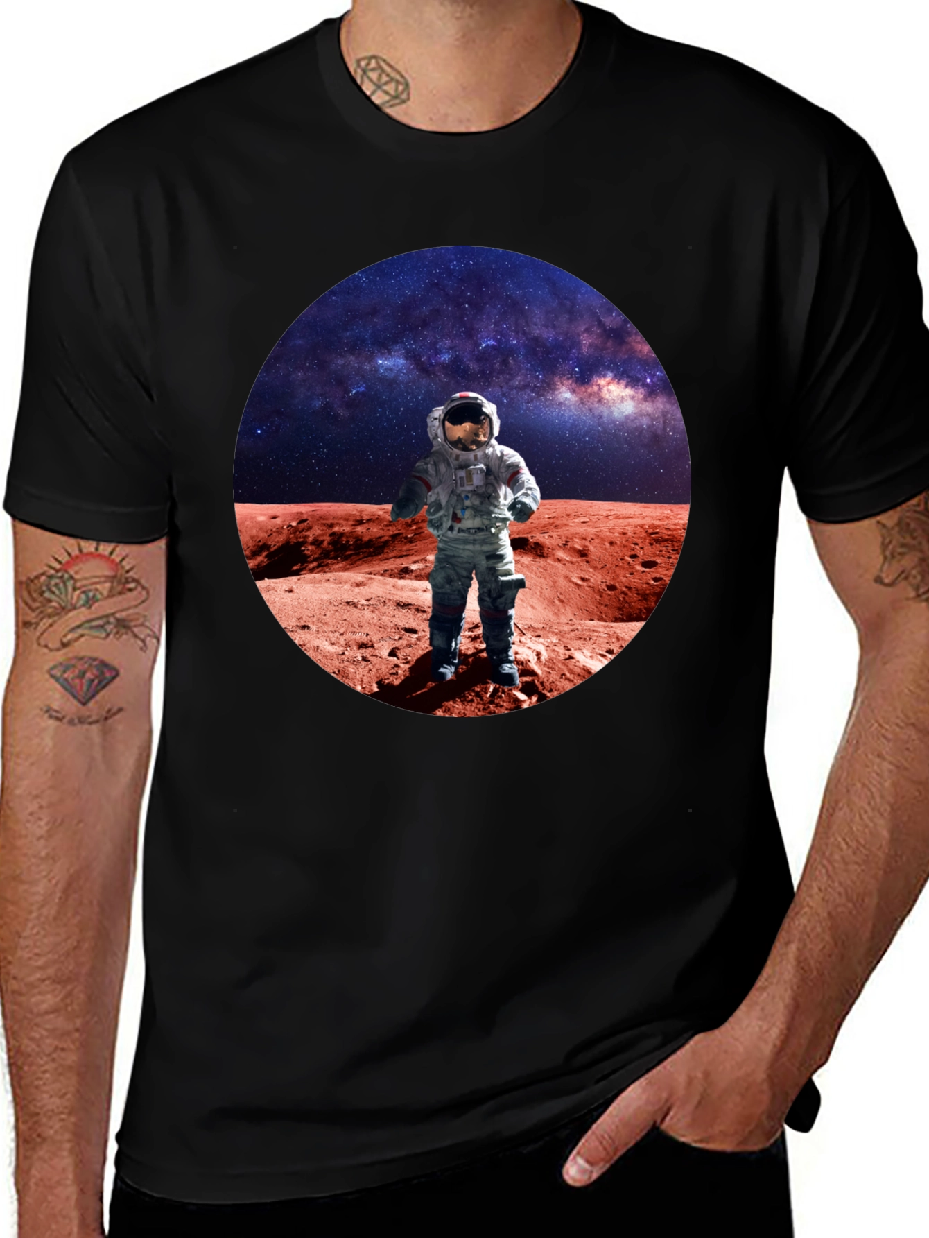 Variant 7 of Astronaut on Mars Graphic Tee - Black Crew Neck