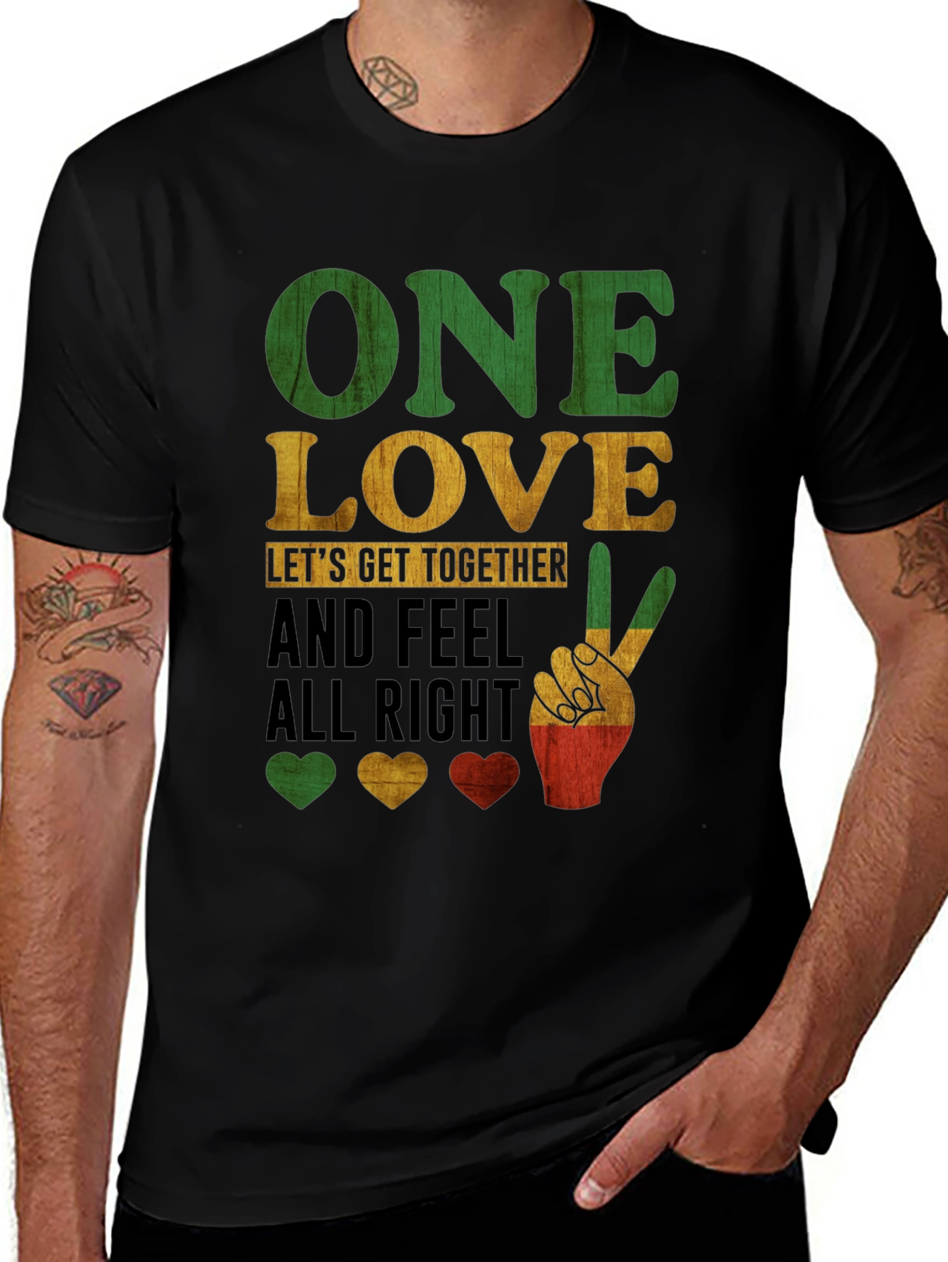 One Love Graphic Tee - Rasta Colors Peace Sign T-Shirt