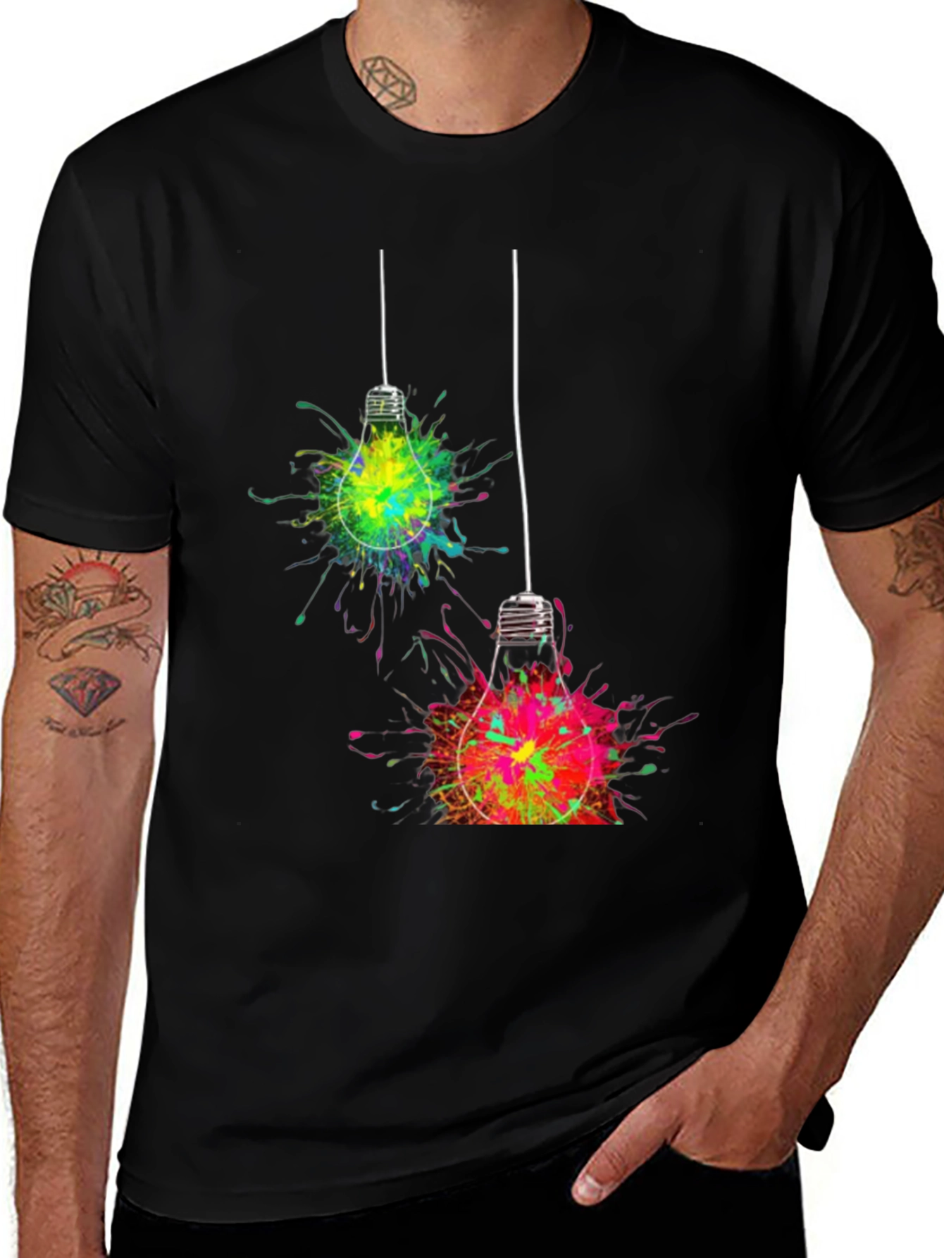 Variant 5 of Artistic Light Bulb Graphic Tee - Black