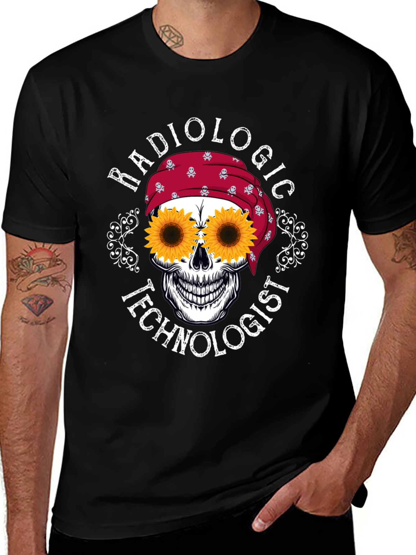 Radiologic Technologist Sunflower Skull Graphic T-Shirt