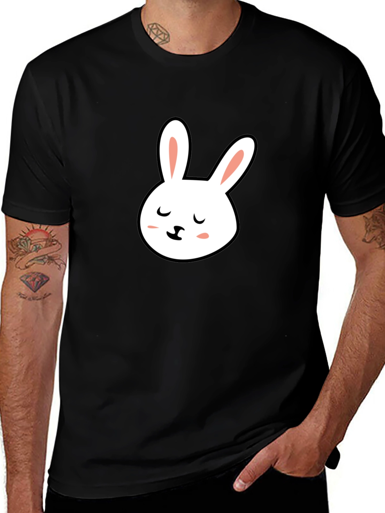 Variant 17 of Cute Bunny Graphic Tee - Black Cotton T-Shirt