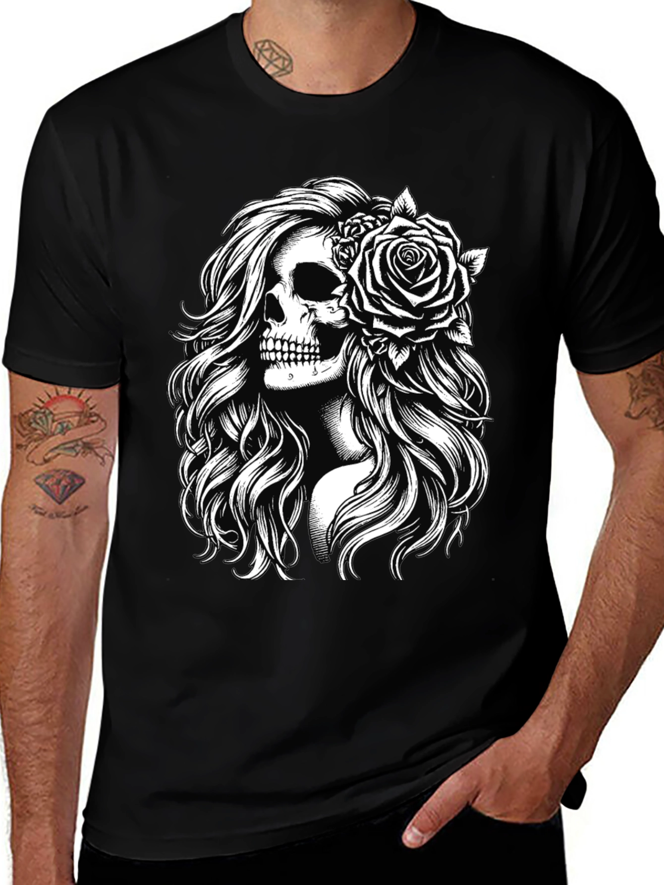 Variant 9 of Skull & Rose Graphic Black Tee