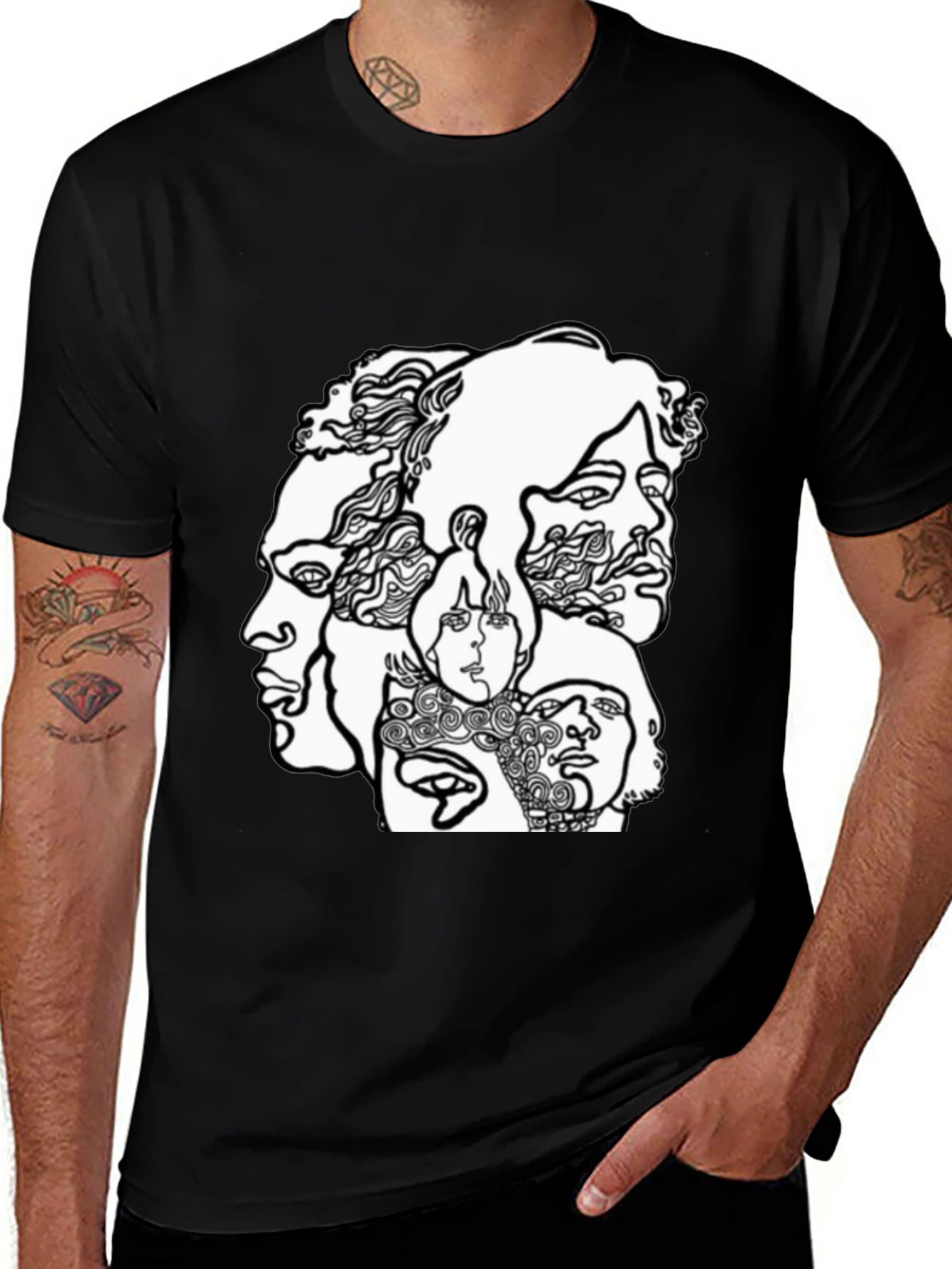 Abstract Faces Graphic Black T-Shirt