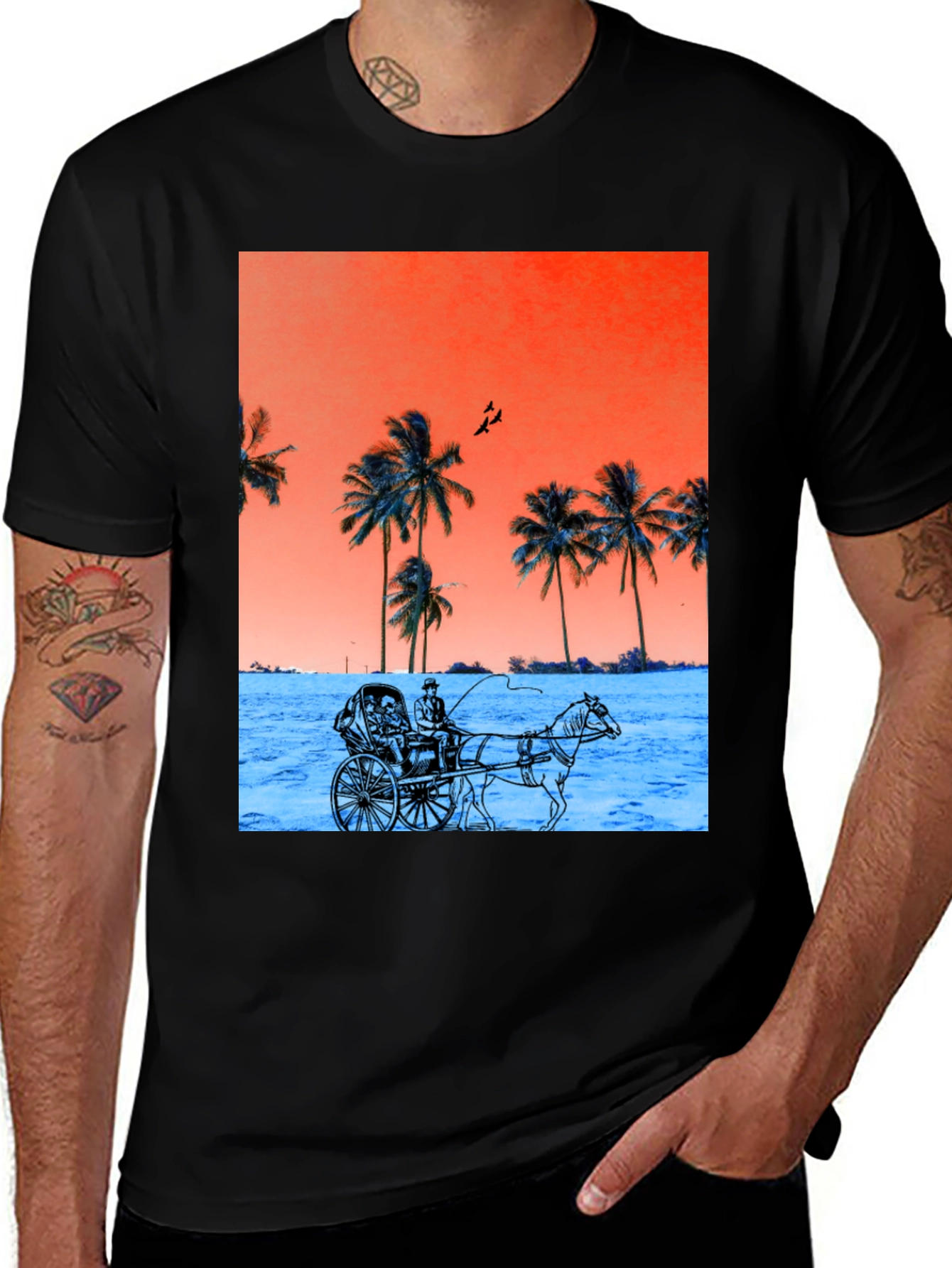 Variant 21 of Retro Palm Tree Horse Carriage T-Shirt