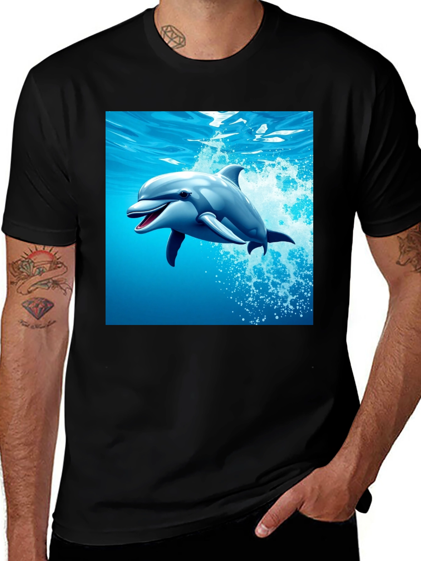 Variant 7 of Dolphin Graphic Print Black T-Shirt