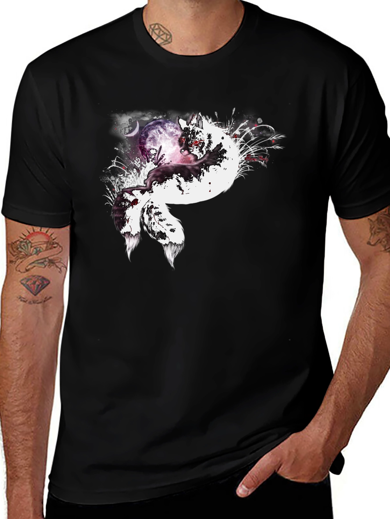 Variant 27 of Fox Moon Graphic Tee - Unisex Black T-Shirt