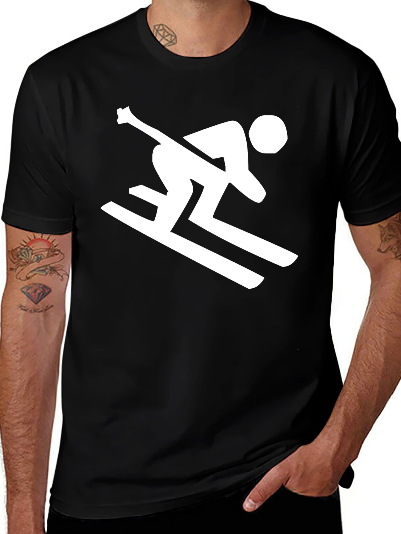 Variant 8 of Skiing Silhouette Black T-Shirt