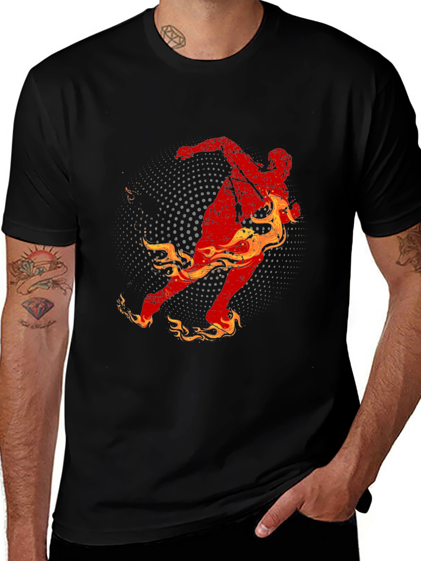 Variant 19 of Fiery Runner Graphic Tee - Black Cotton T-Shirt