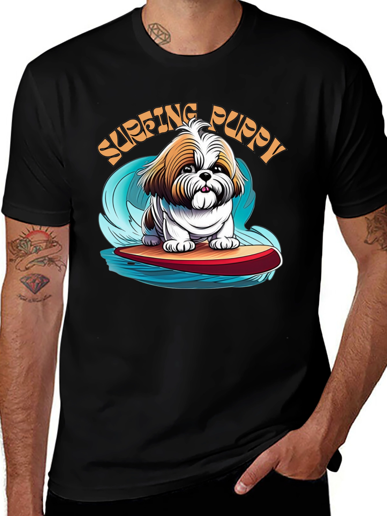Variant 28 of Surfing Puppy T-Shirt - Cute Dog Design