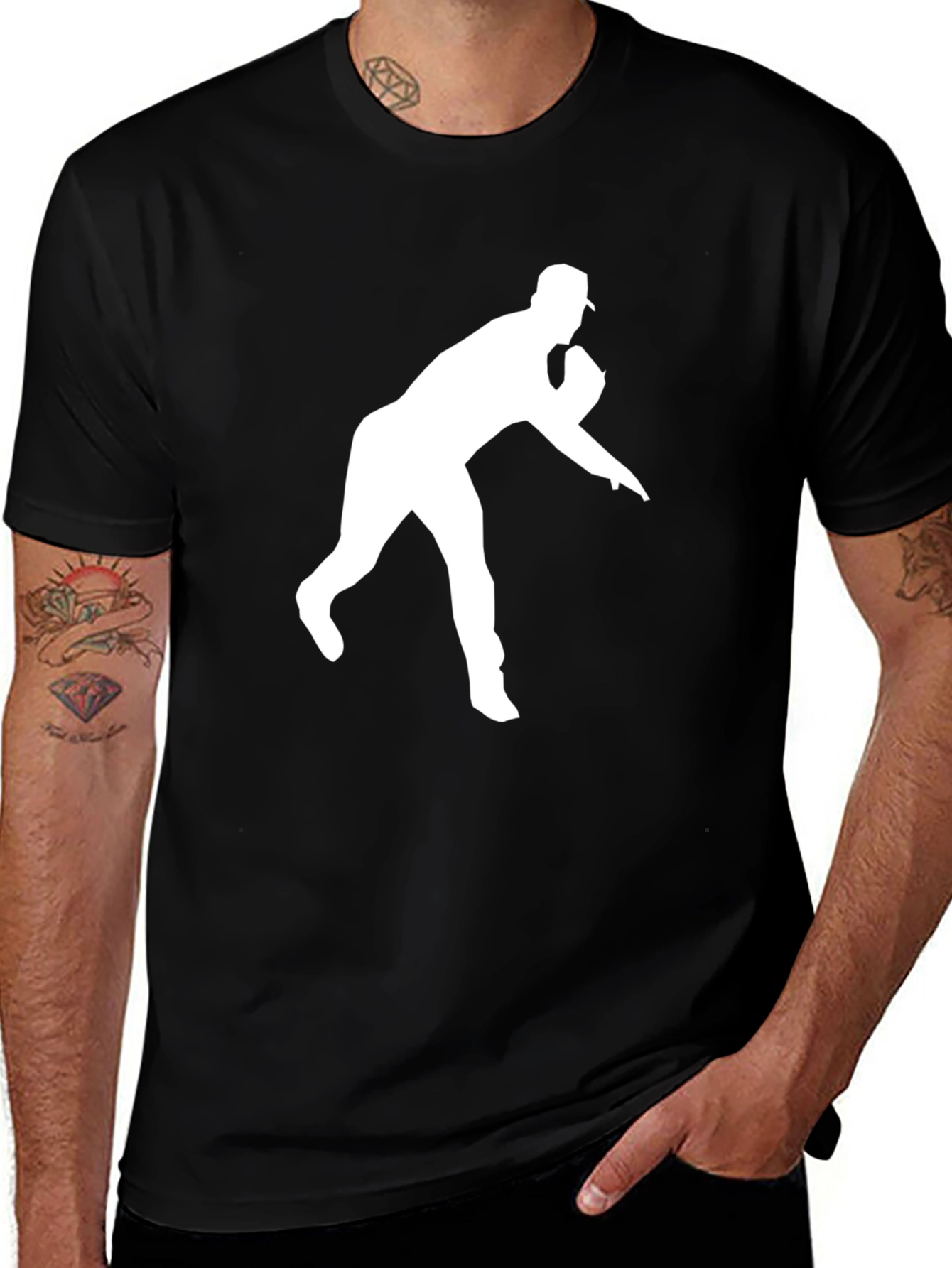 Variant 5 of Baseball Pitcher Graphic Tee - Black Cotton Shirt