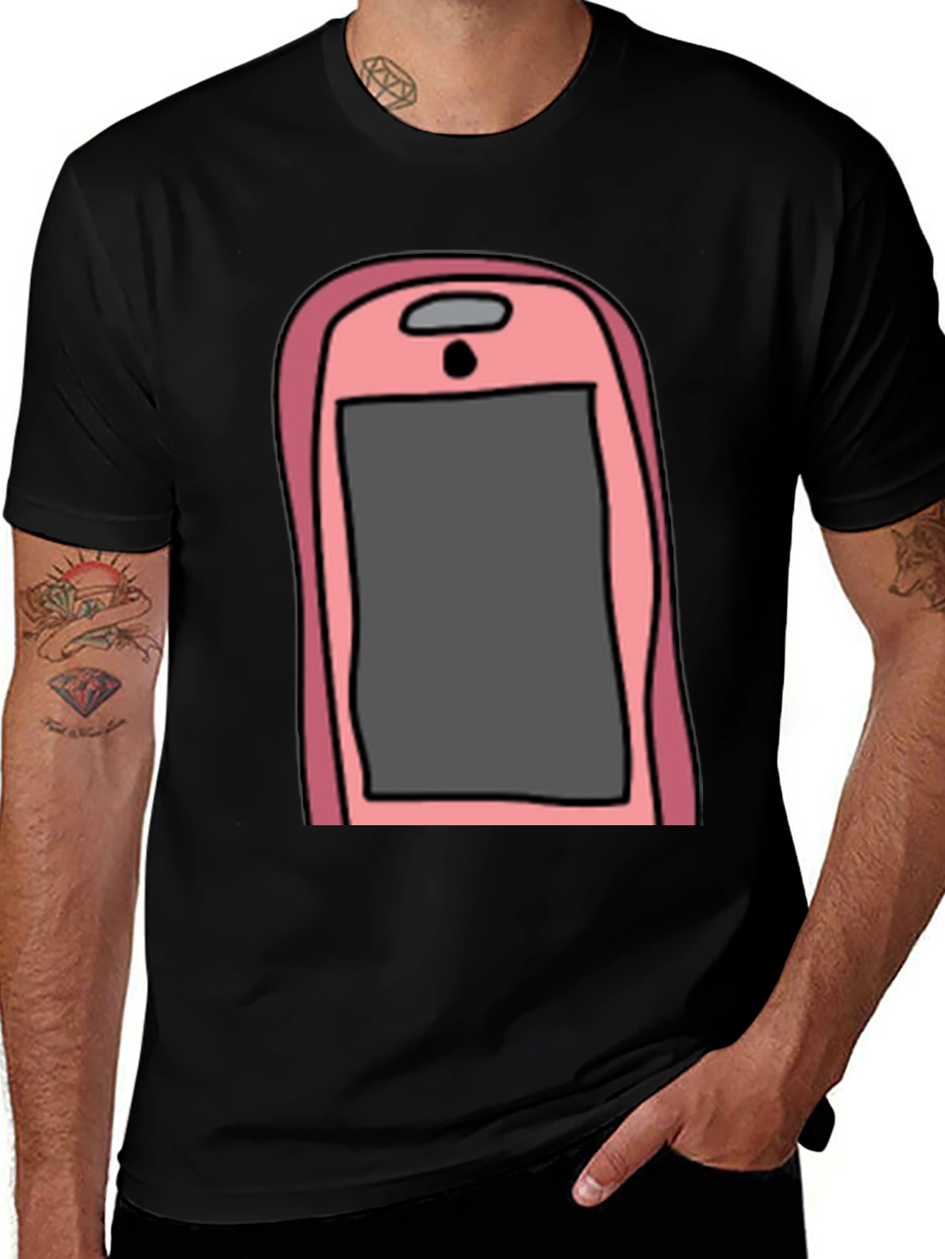 Variant 18 of Pink Smartphone Graphic Tee - Black Cotton T-Shirt