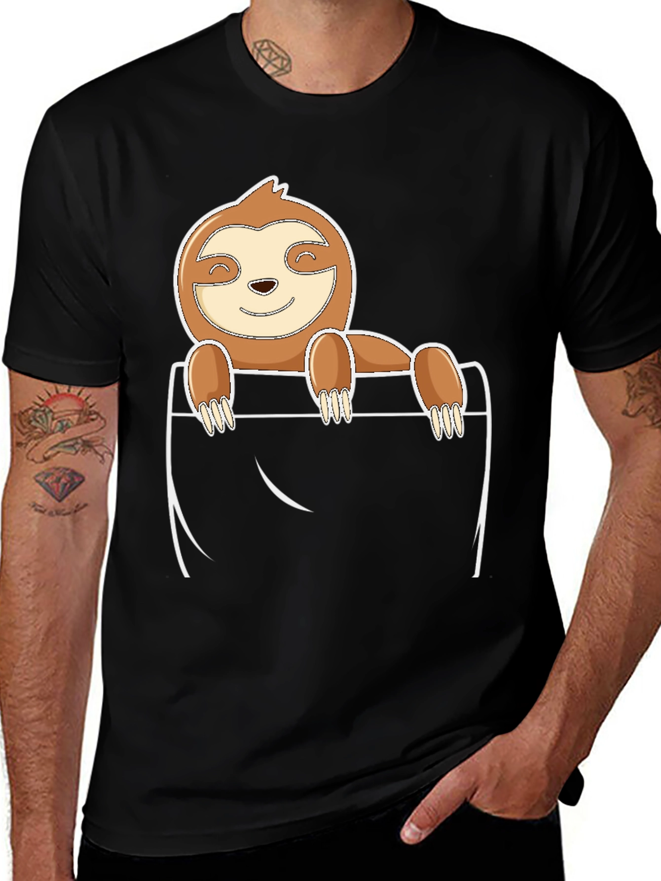 Variant 30 of Sloth Pocket T-Shirt - Cute Cartoon Animal Tee