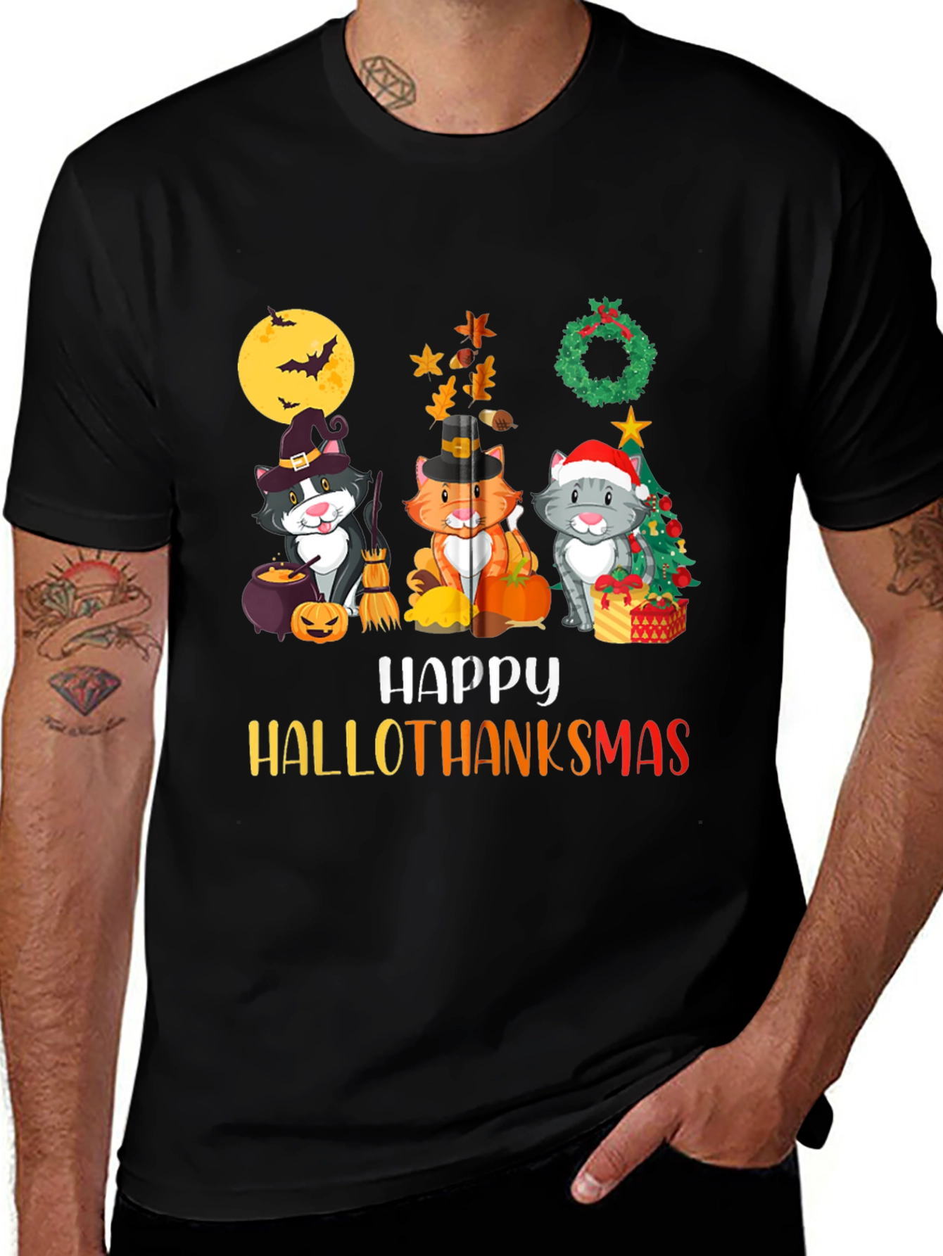 Happy Hallothanksmas Cat T-Shirt
