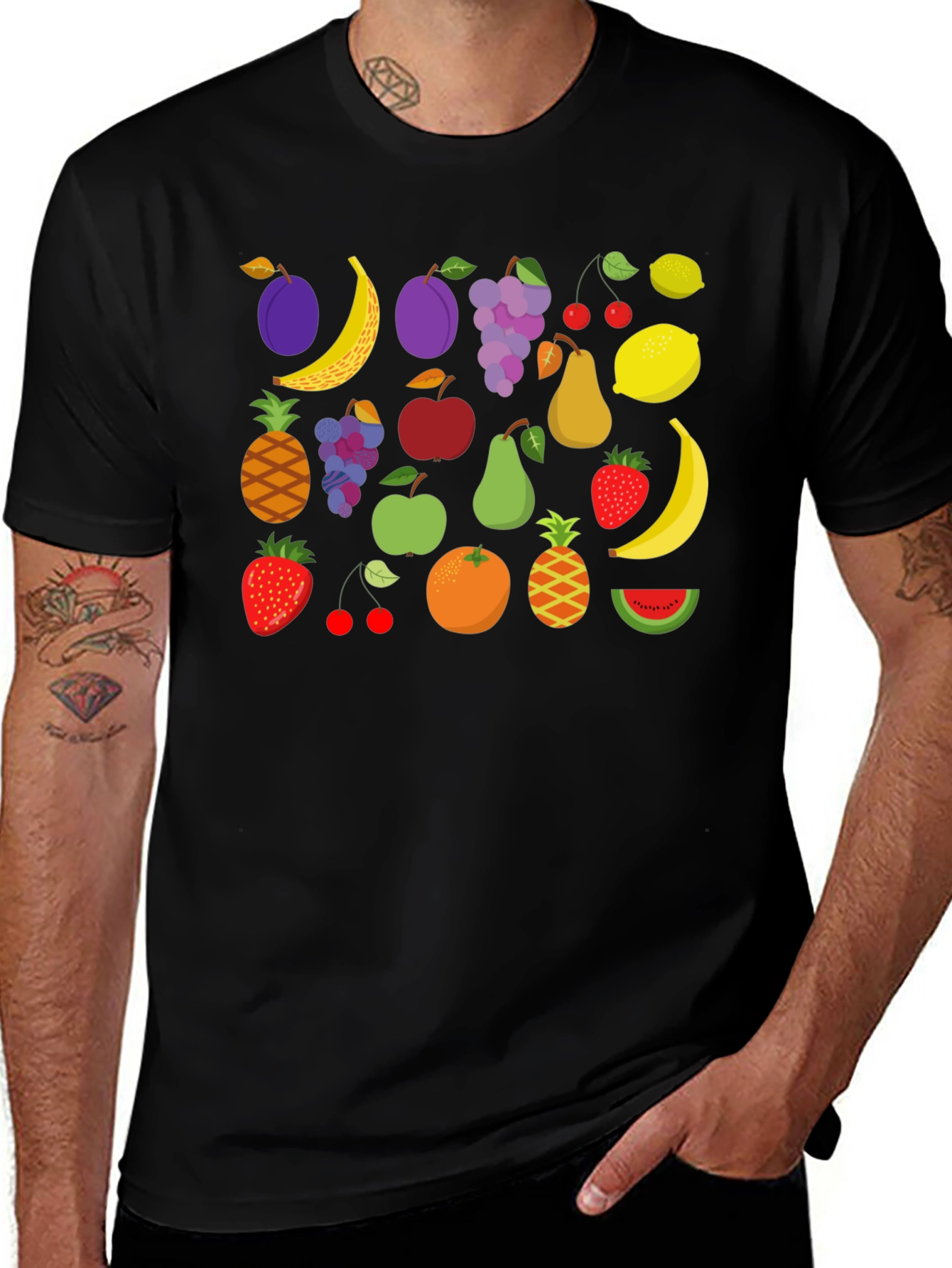 Variant 10 of Fruit Pattern Black T-Shirt