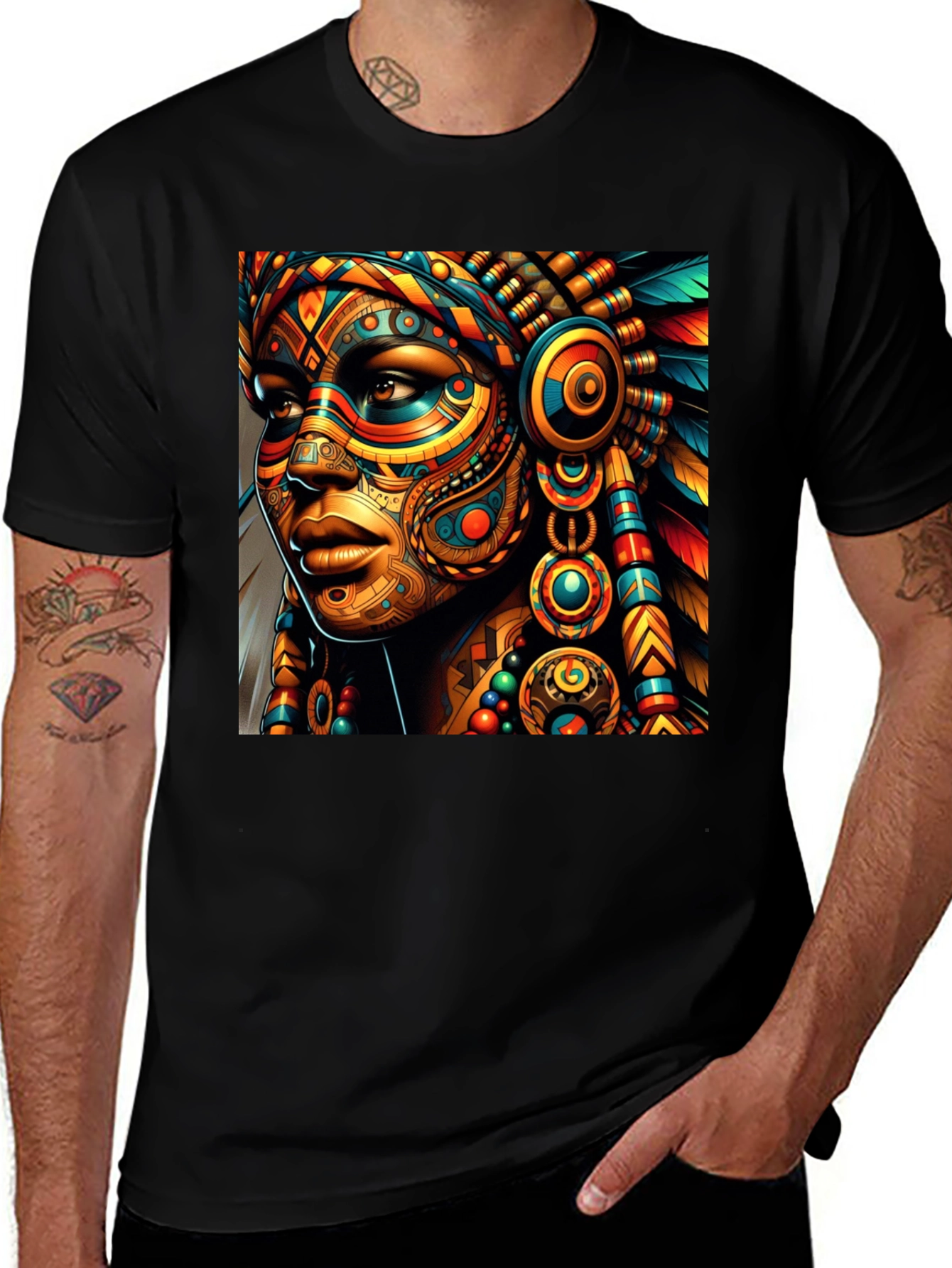 Variant 28 of Vibrant Tribal Art Black T-Shirt