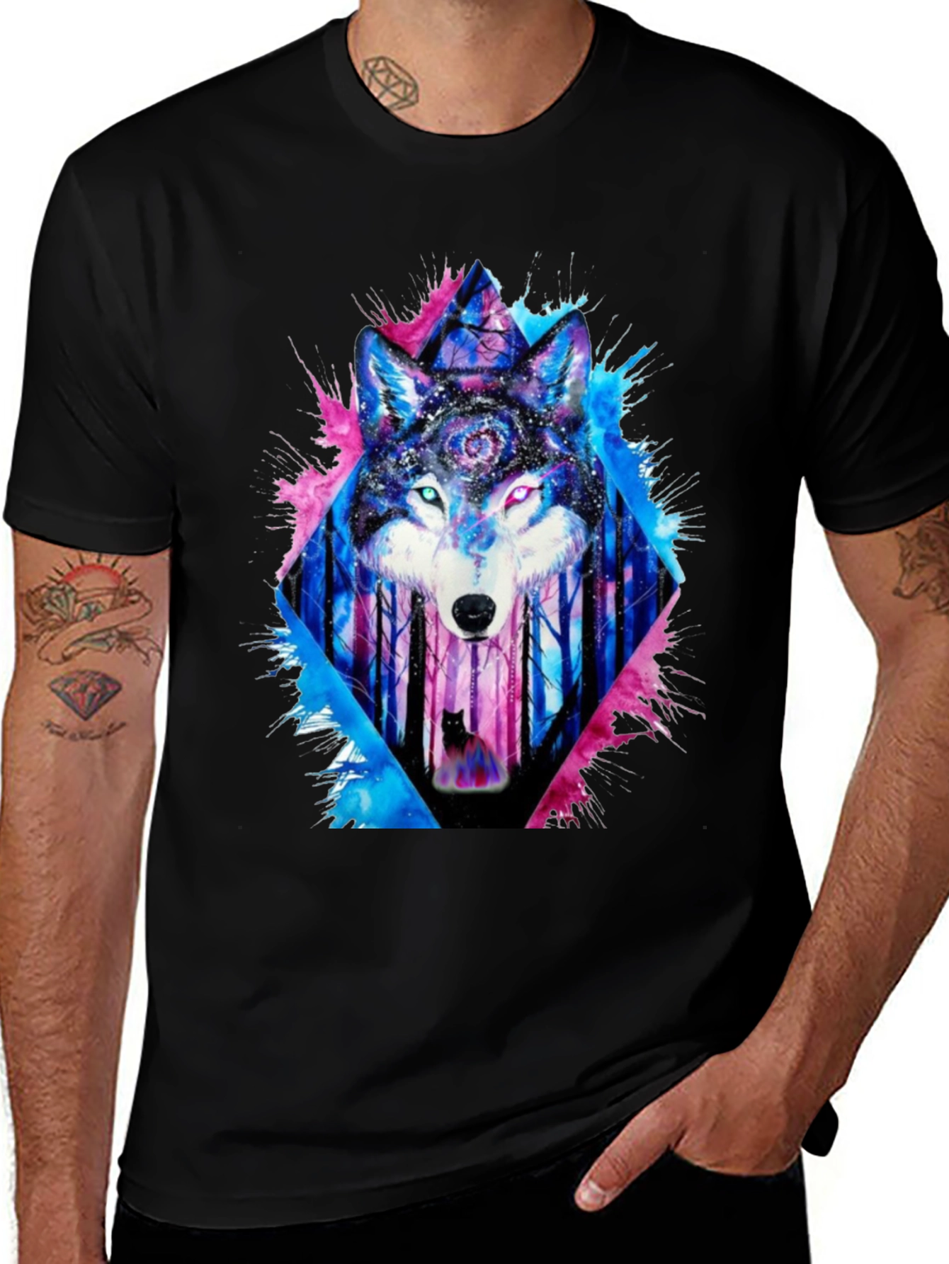 Variant 2 of Galaxy Wolf Graphic Tee - Men's Black T-Shirt