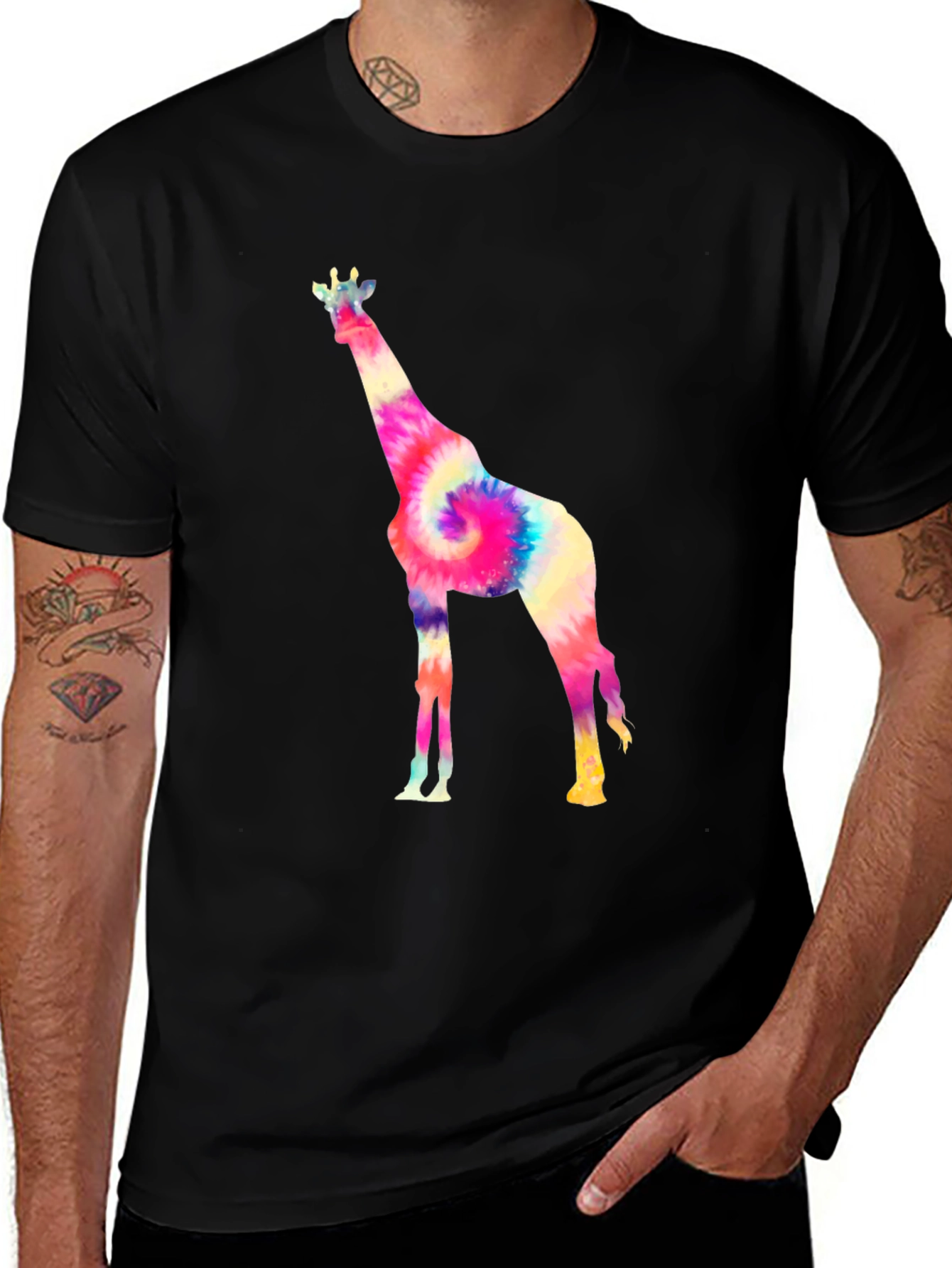 Variant 27 of Tie-Dye Giraffe Graphic T-Shirt - Black