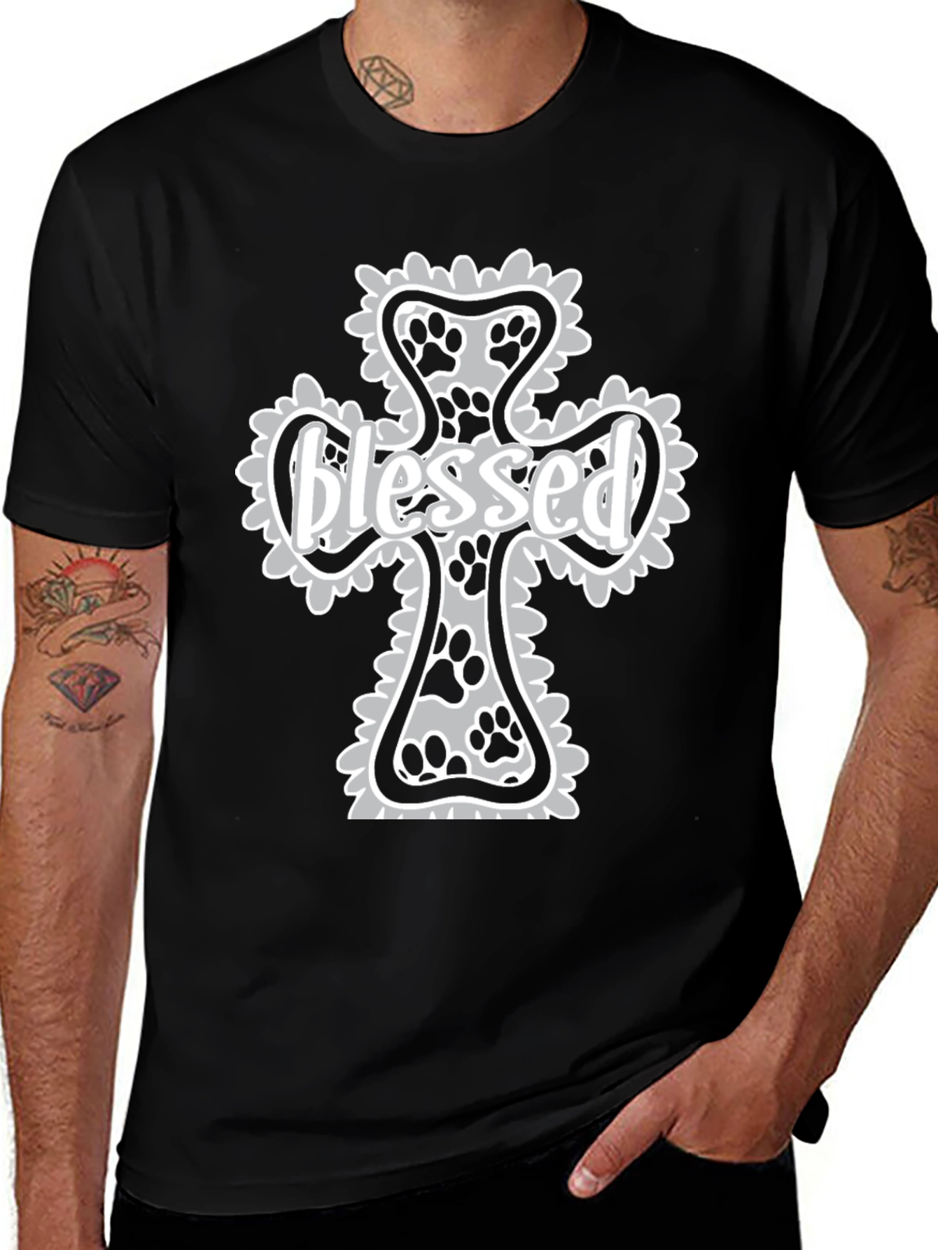 Variant 19 of Blessed Paw Print Cross Graphic T-Shirt