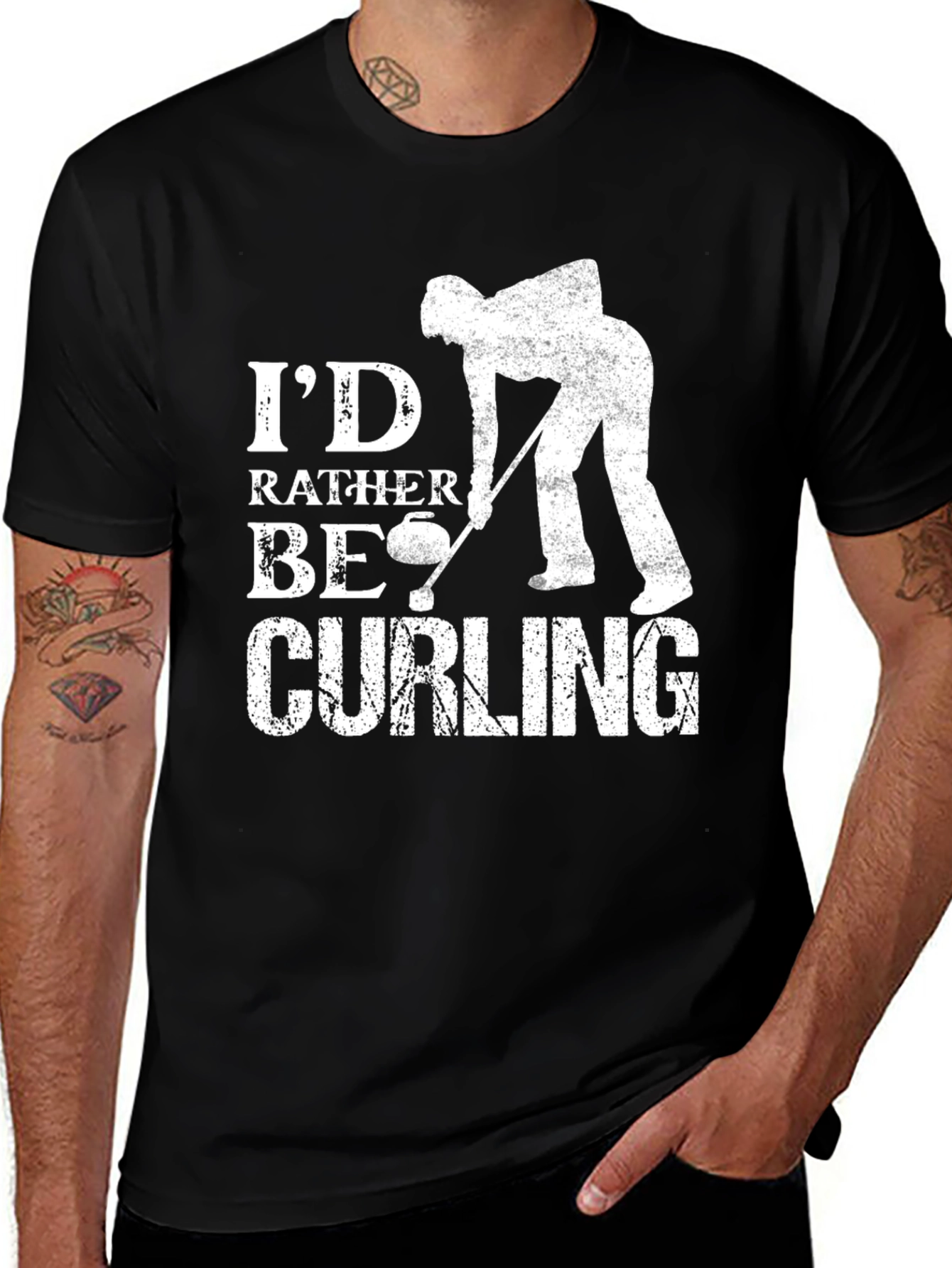 Black I'd Rather Be Curling T-Shirt main image