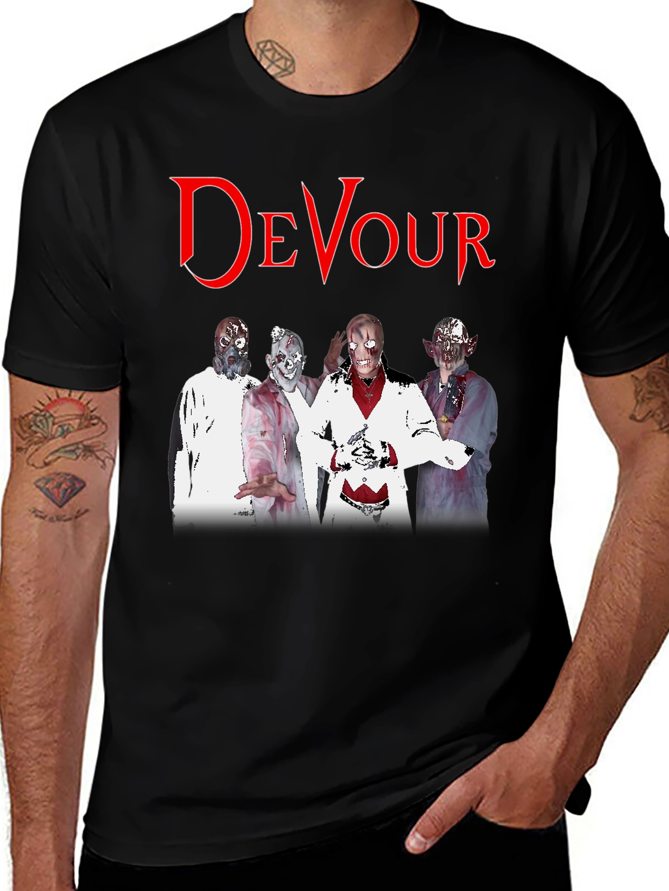 Variant 13 of Devour Zombie Band Tee - Black Graphic T-Shirt
