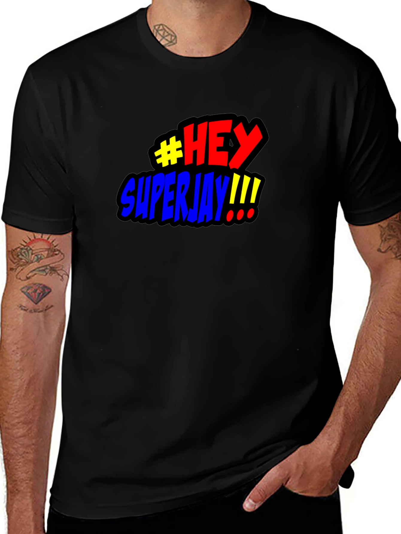 Variant 26 of #HEY Superjay!!! Men's Black Graphic T-Shirt