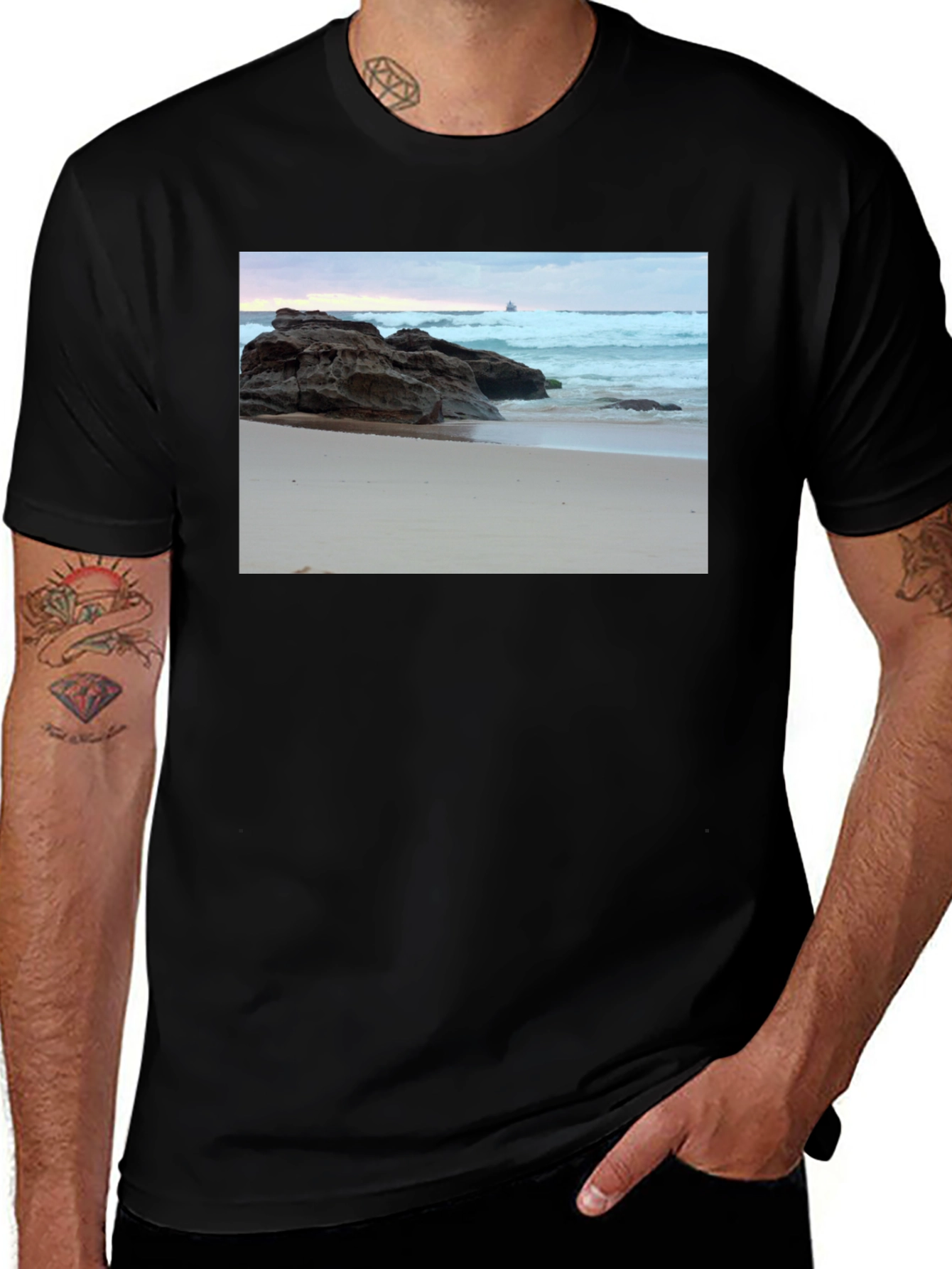 Variant 17 of Beach Scene Black T-Shirt