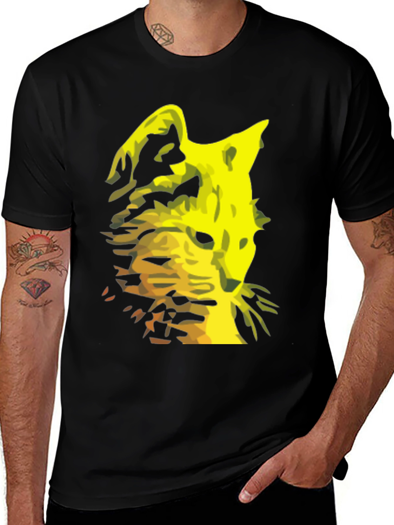 Variant 6 of Cool Cat Graphic Print Black T-Shirt