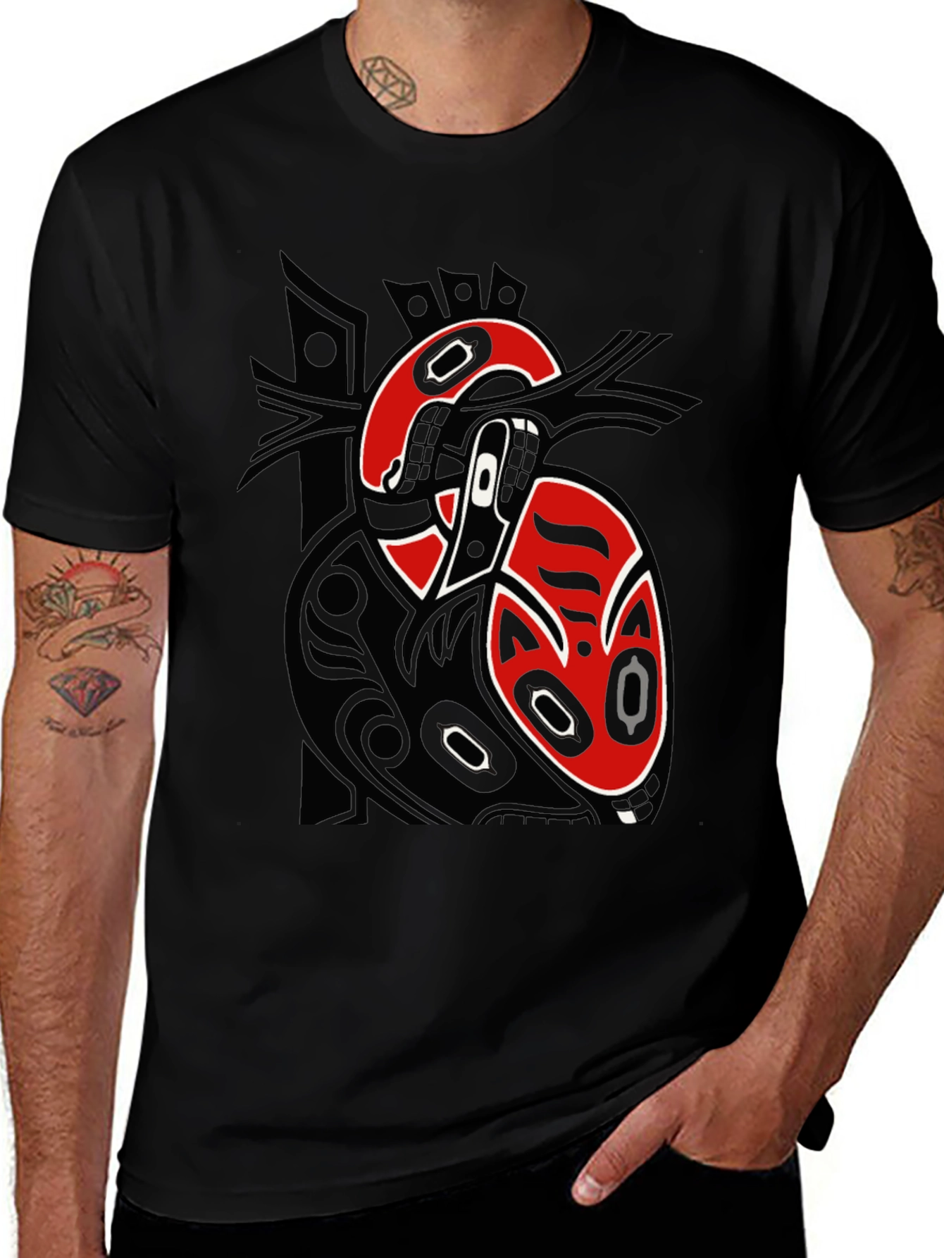 Variant 15 of Black T-Shirt with Unique Native American Inspired Design