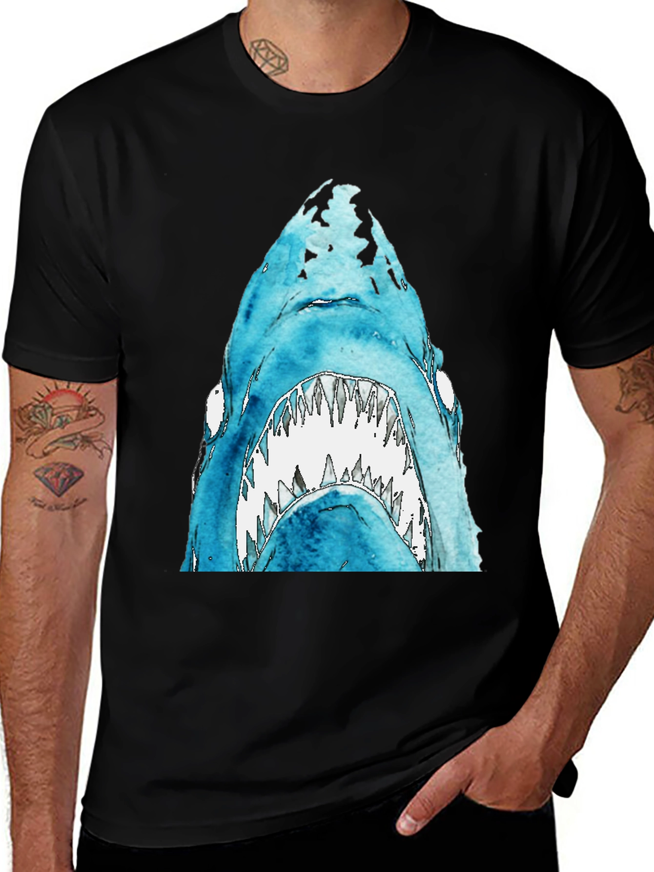 Variant 29 of Shark Attack Graphic Tee - Fierce Blue Predator Design