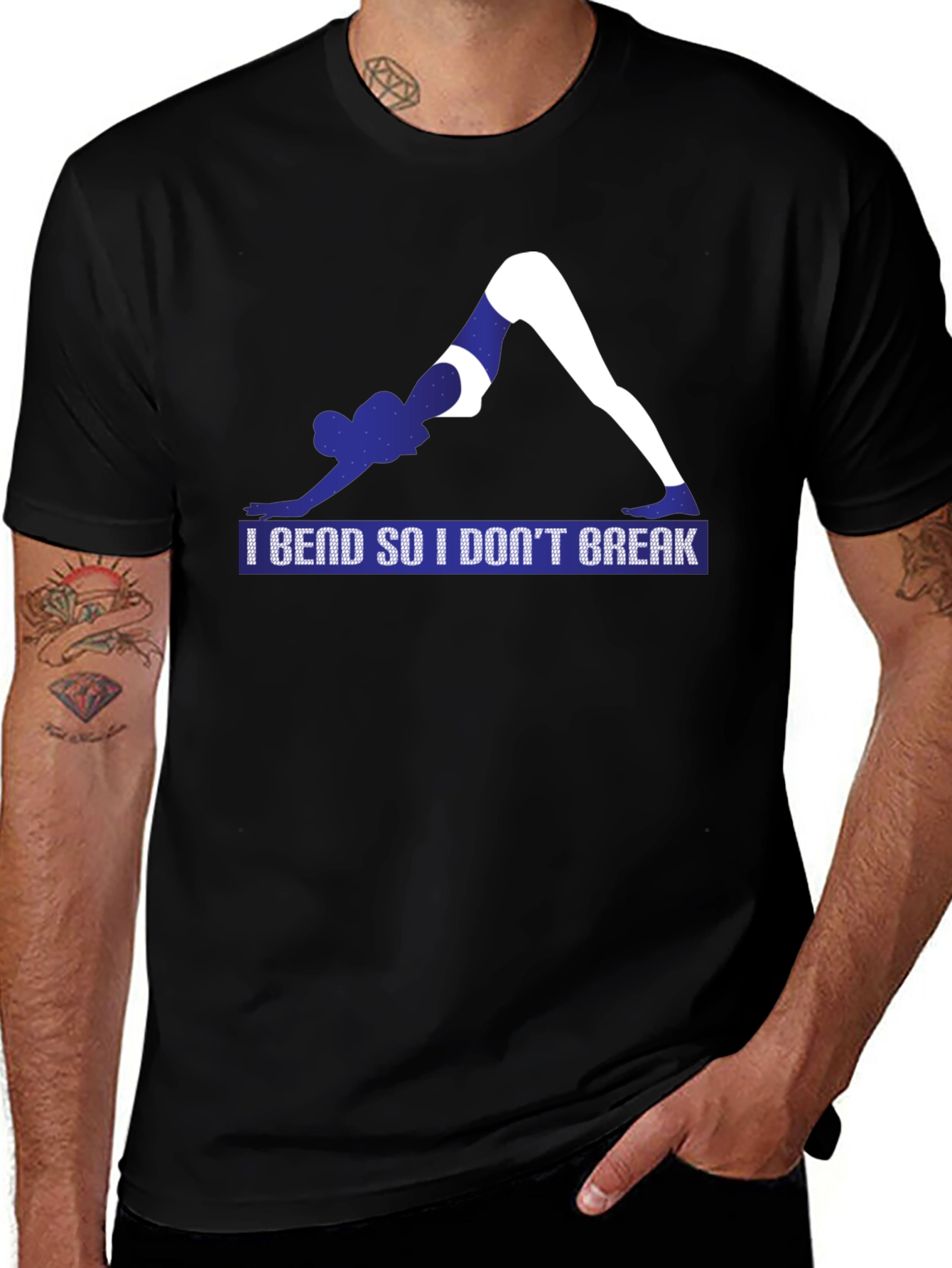 Variant 26 of Yoga Downward Dog T-Shirt - I Bend So I Don't Break Tee