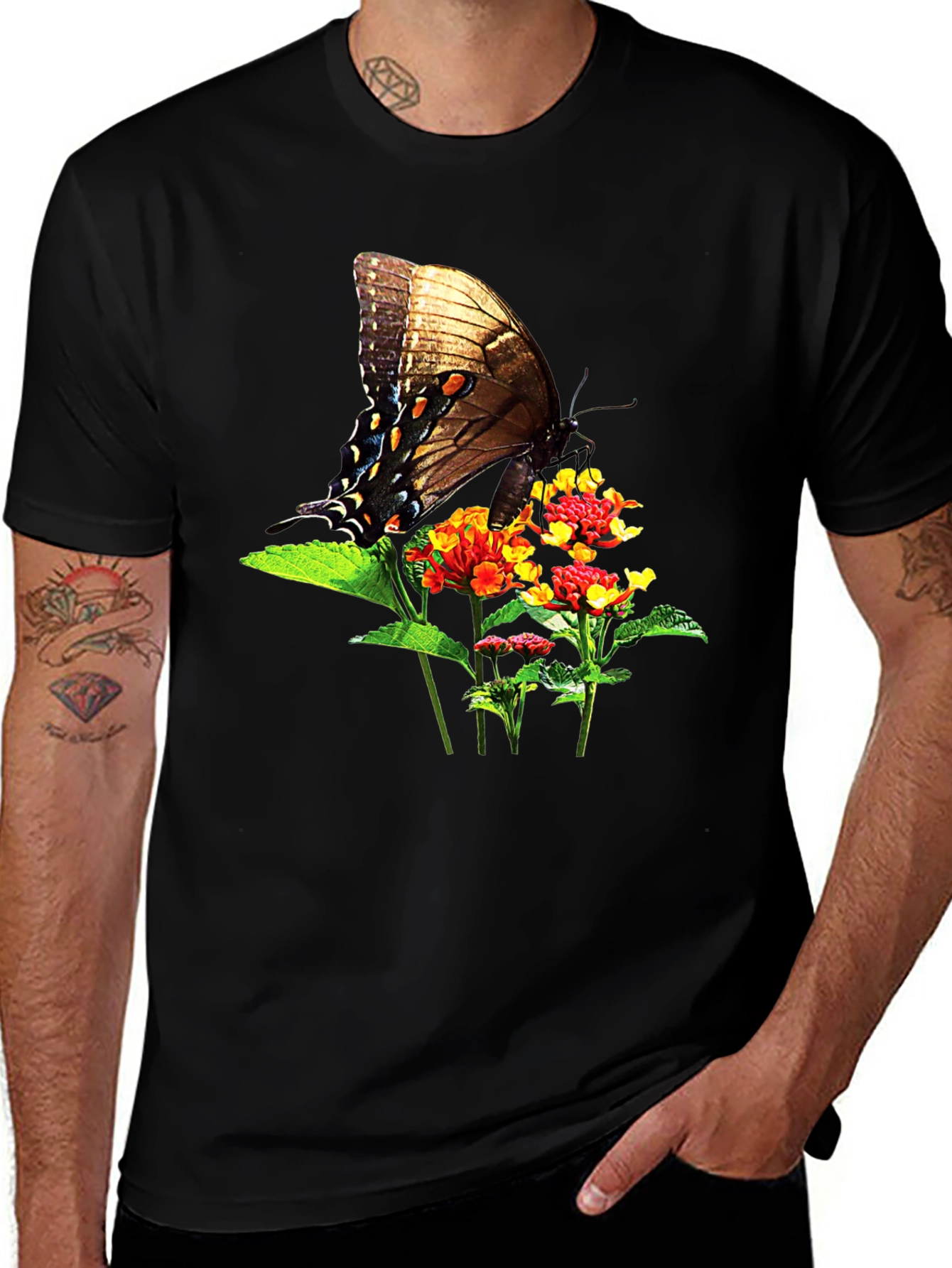 Variant 6 of Butterfly & Flower Graphic T-Shirt - Nature Inspired Tee