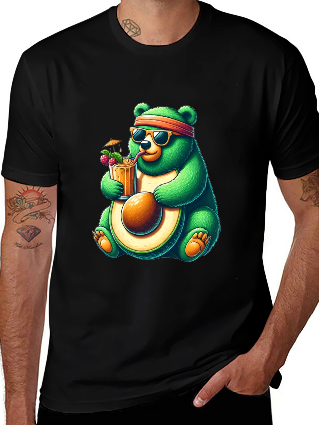 Variant 10 of Bear Avocado Cocktail T-Shirt - Quirky Graphic Tee