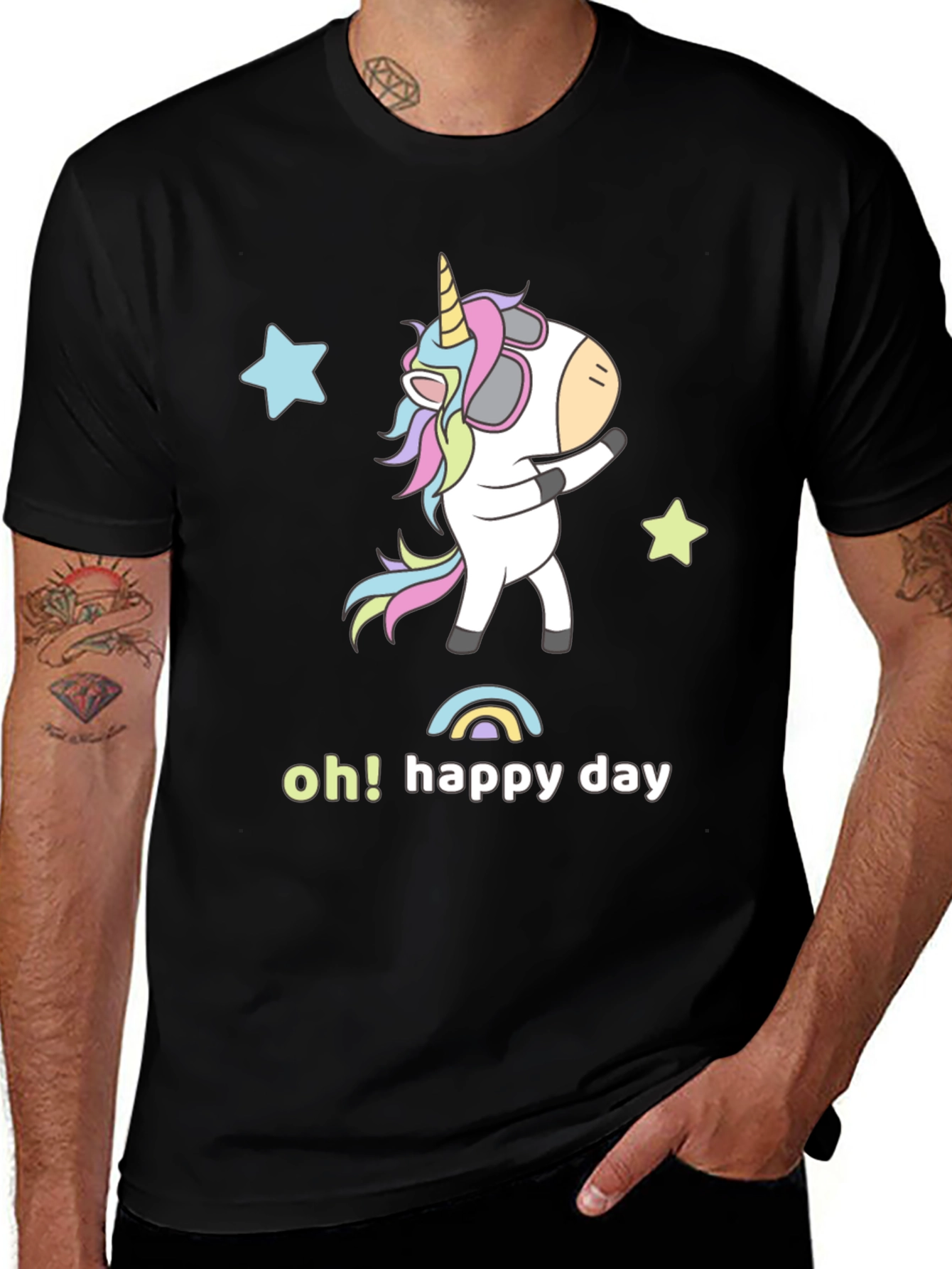 Variant 4 of Unicorn 'Oh Happy Day' Black Graphic T-Shirt