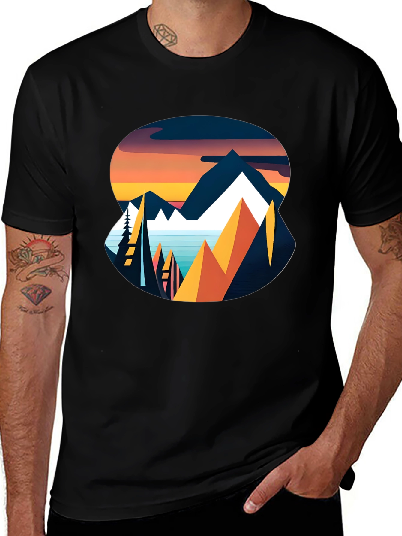 Variant 9 of Mountain Sunset Graphic Tee - Black