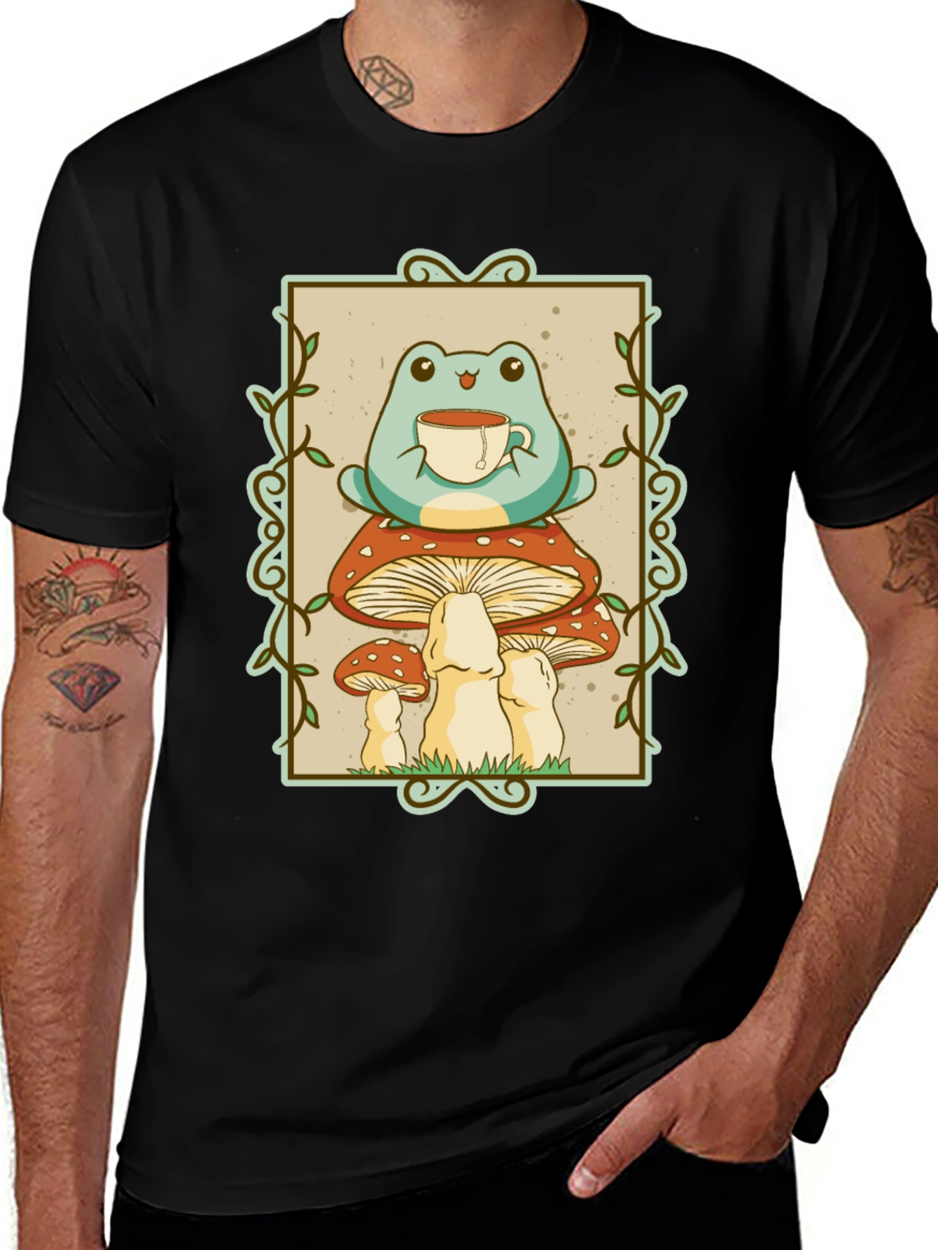 Variant 19 of Frog Sipping Tea on Mushrooms T-Shirt