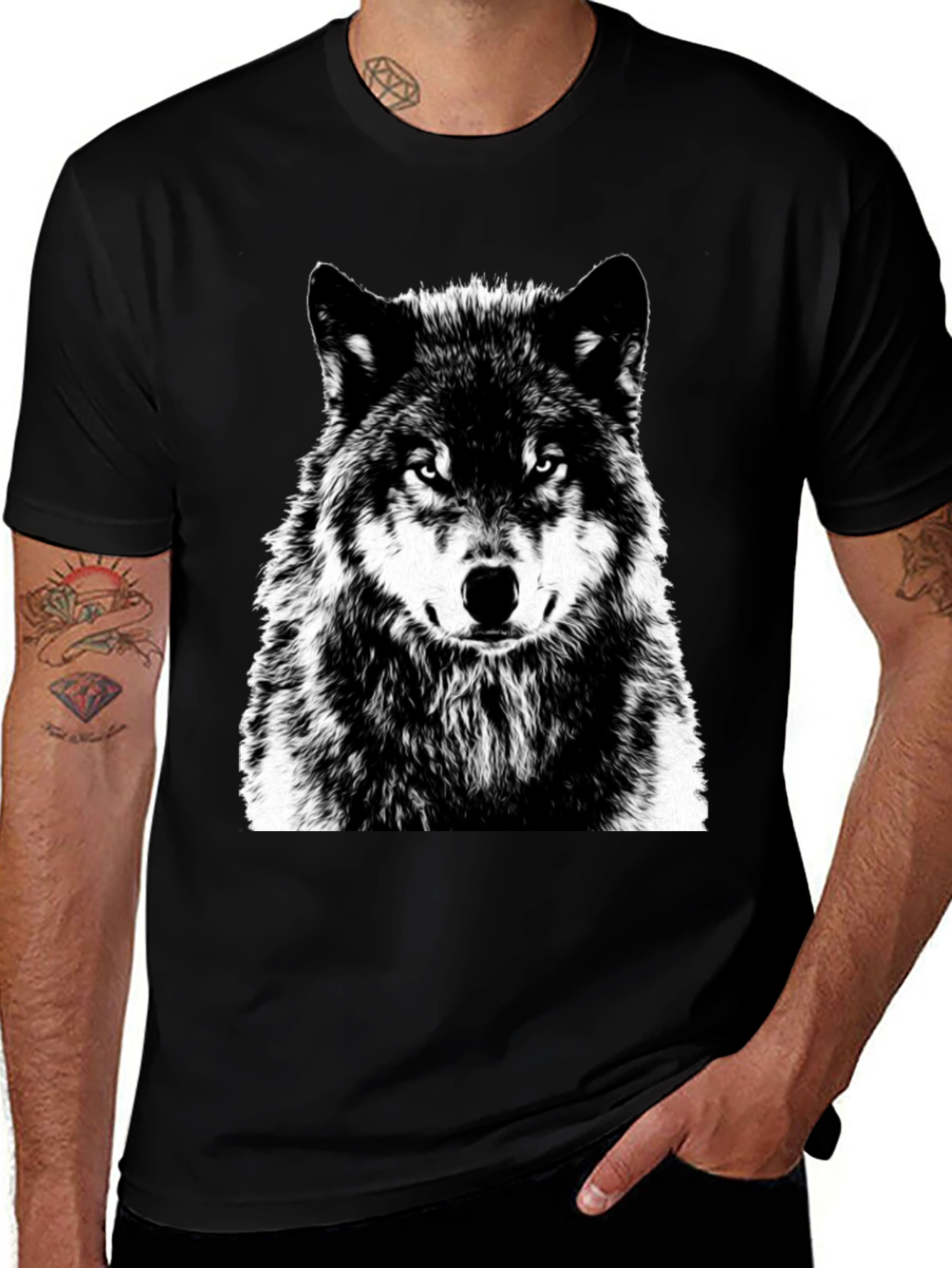 Variant 19 of Wolf Graphic Print Black T-Shirt