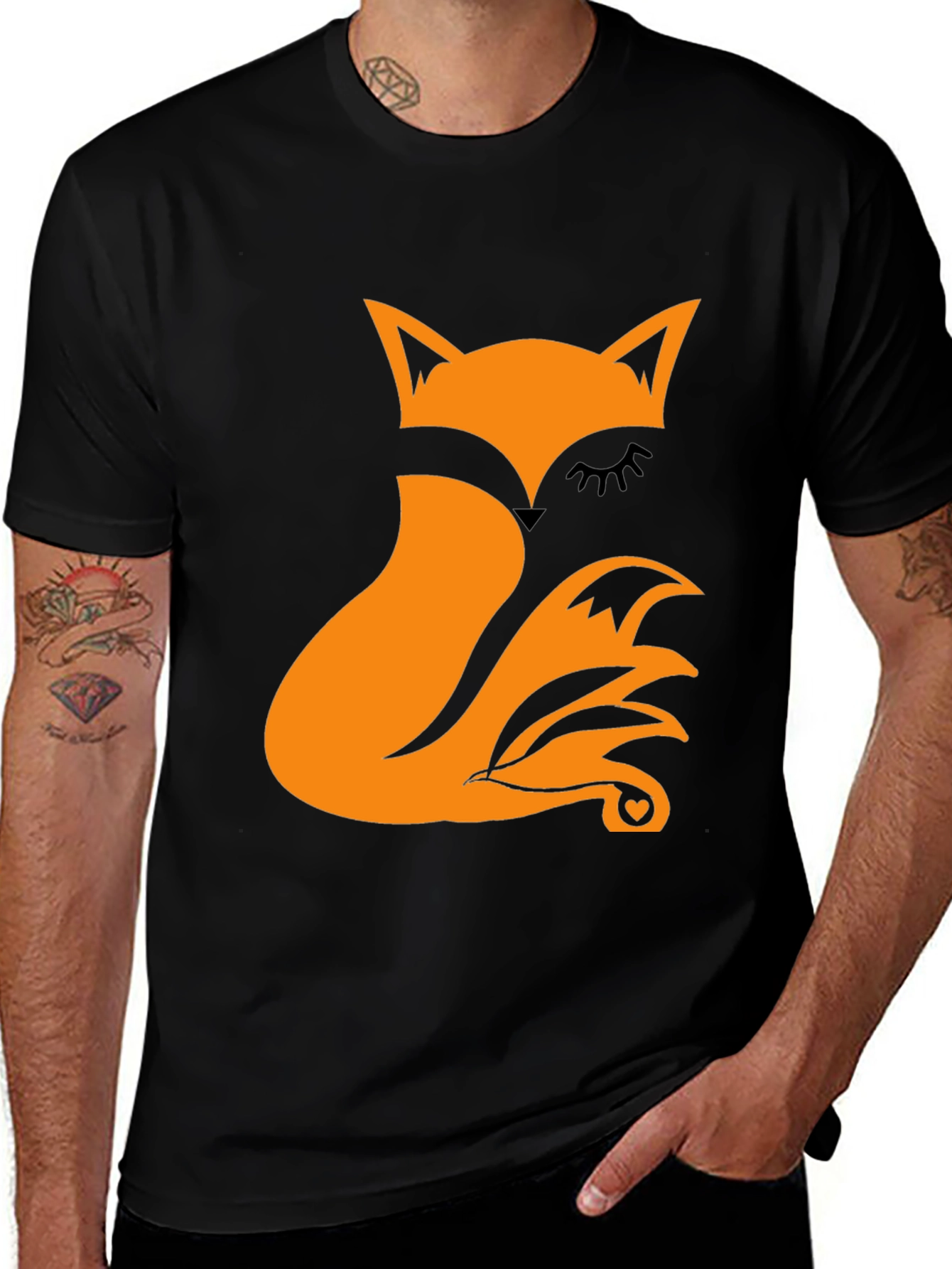 Variant 17 of Orange Fox Graphic Black T-Shirt