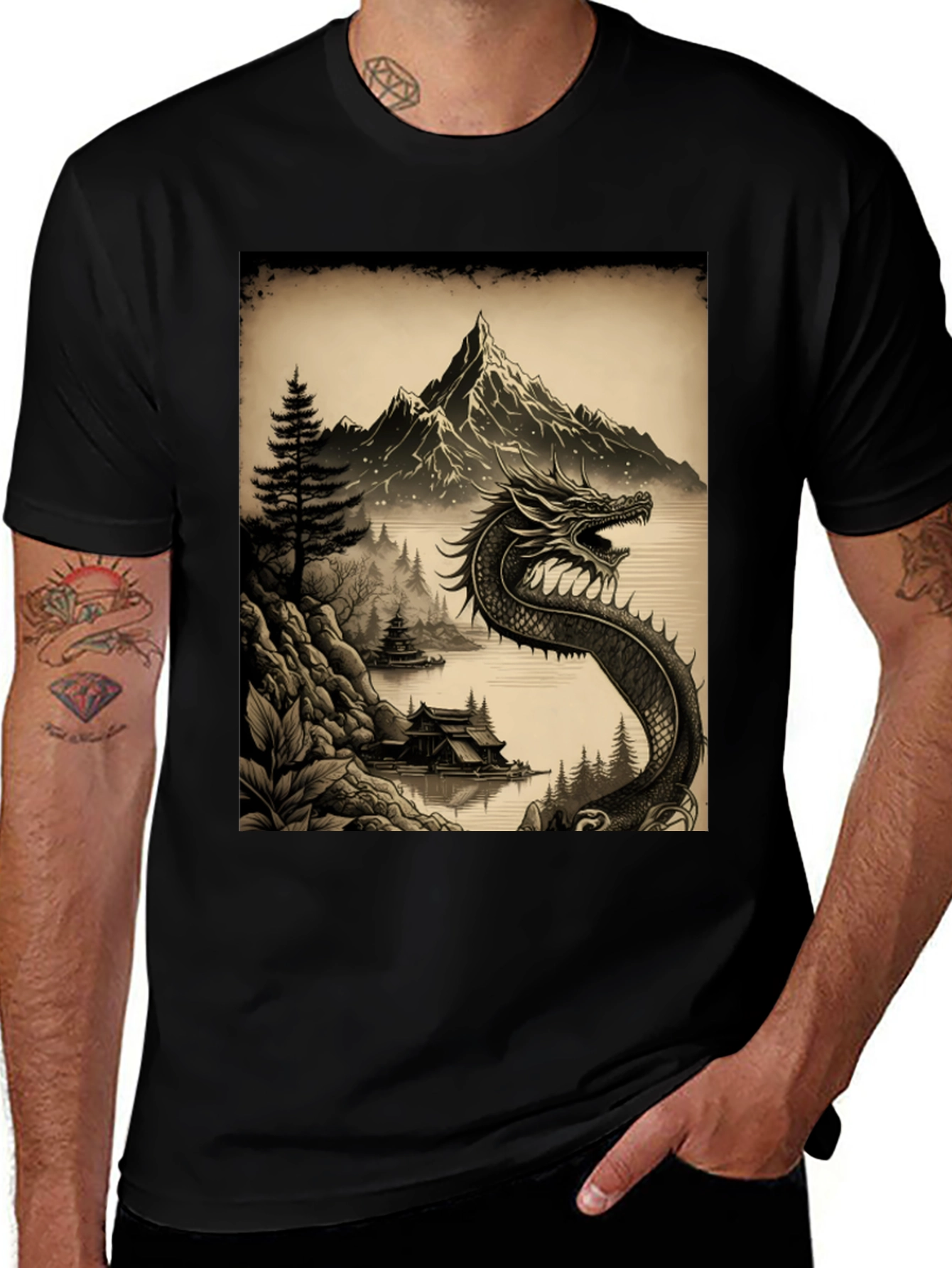Variant 16 of Dragon Lake Graphic Tee - Men's Black T-Shirt