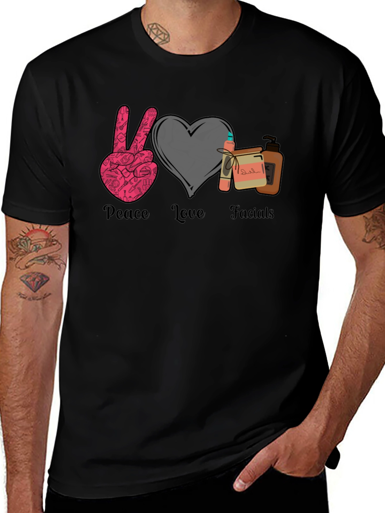 Variant 15 of Peace Love Facials T-Shirt - Black
